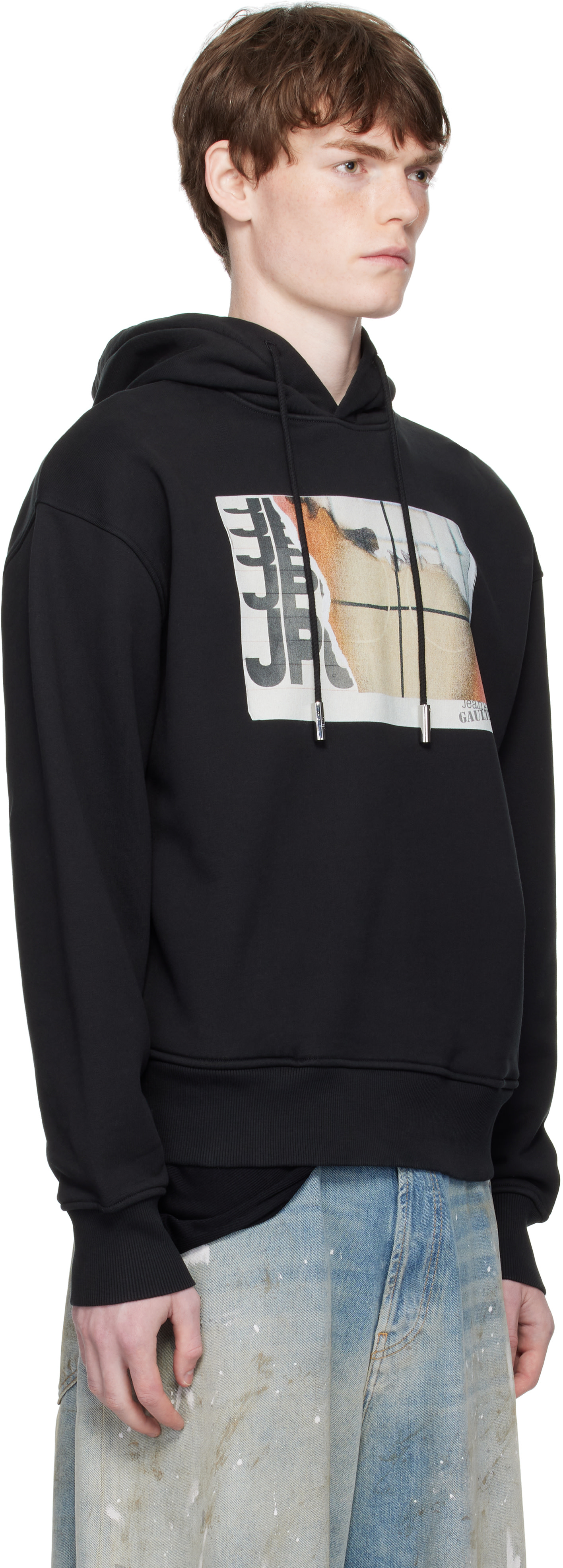 Jean Paul Gaultier - Pull à capuche noir à imprimé Fire