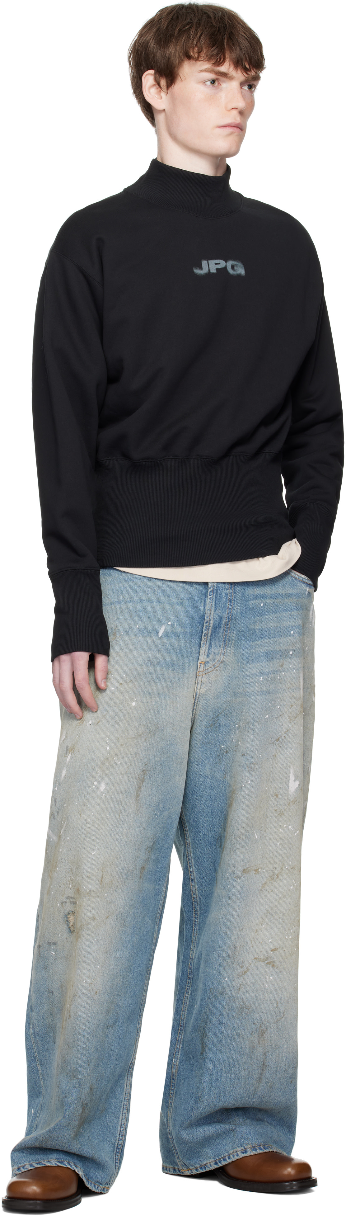 Jean Paul Gaultier: Black Cropped Sweatshirt | SSENSE