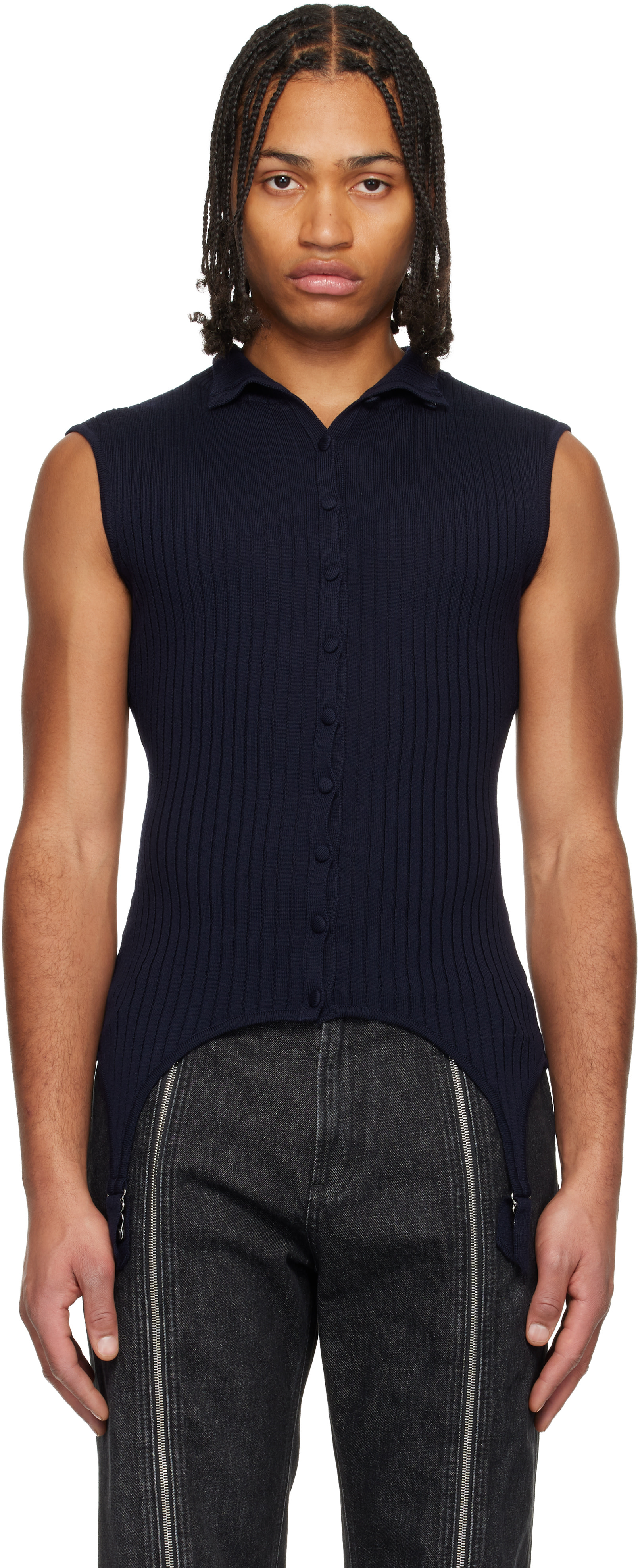 Jean Paul Gaultier: Navy 'The Garter Waistcoat' Turtleneck | SSENSE
