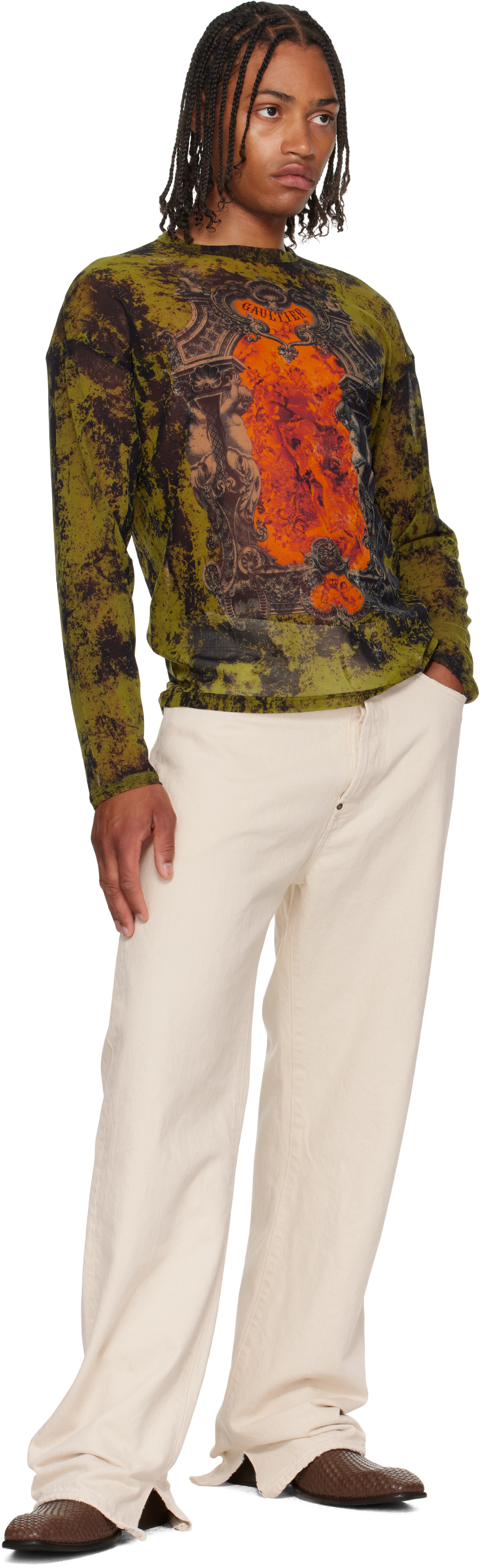 Jean Paul Gaultier: Black & Khaki 'The Oversized Médaillon' Top