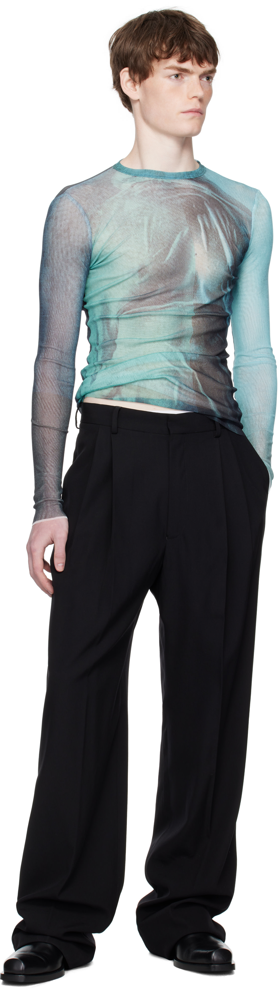 Jean Paul GAULTIER ブルーラメトップス Jean Paul Gaultier: ブルー 'The Water' トップス | SSENSE 日本