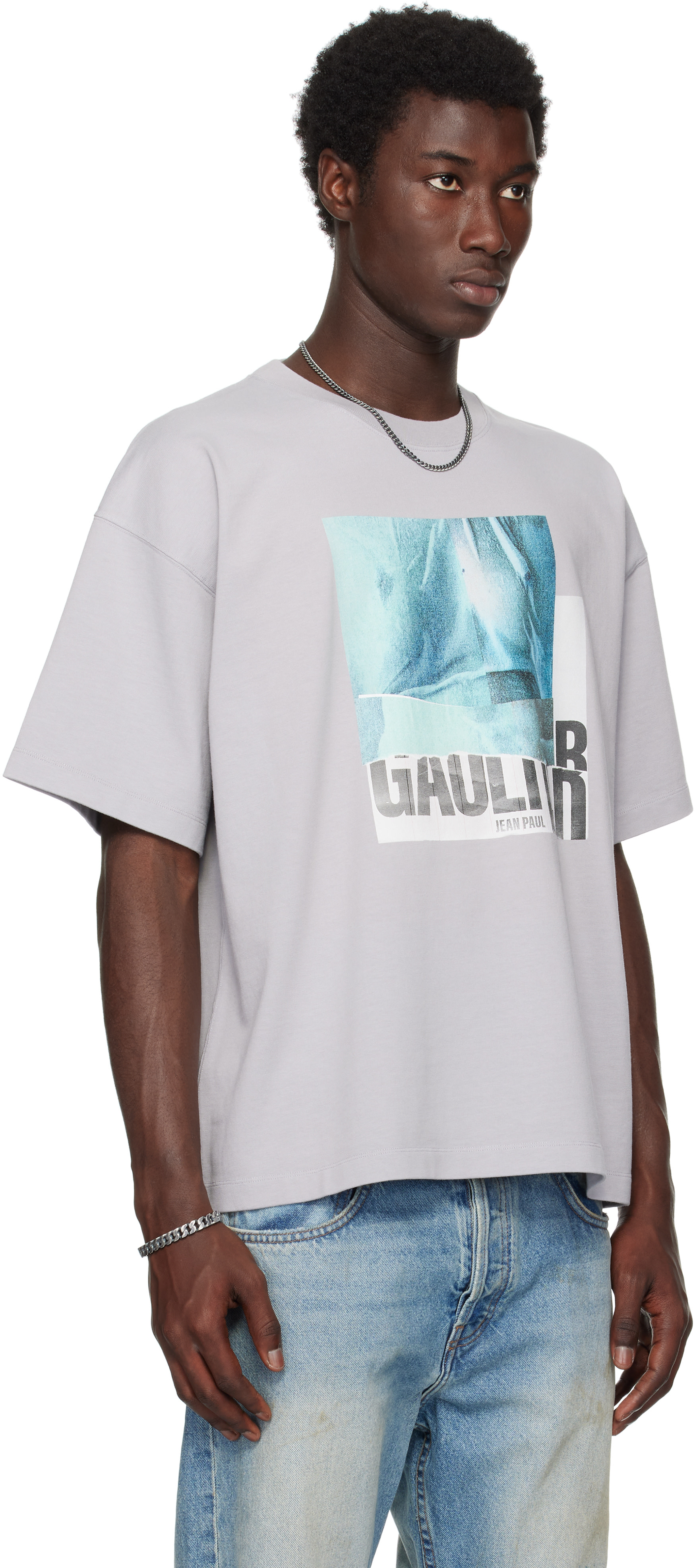 Jean Paul Gaultier: Gray Printed Water Oversized T-shirt | SSENSE