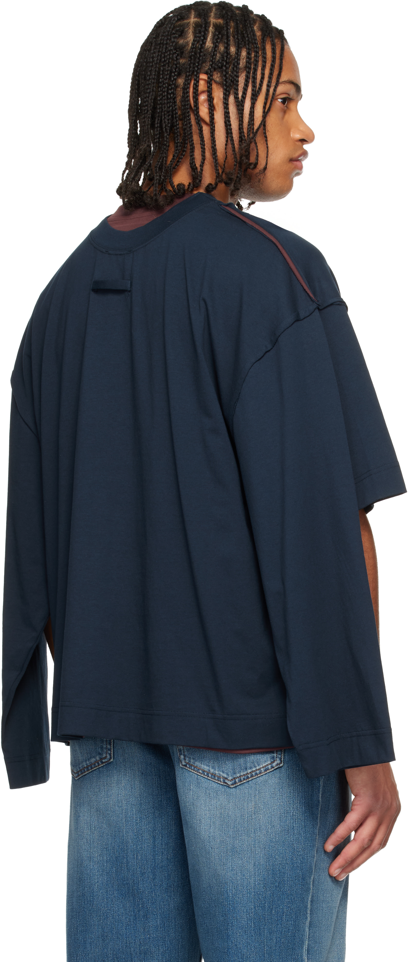 激レア◆JeanPeaul GAULTIER 長袖カットソー ネイティブ y2k Jean Paul Gaultier: Navy 'The Gaultier Label' Double T-shirt | SSENSE