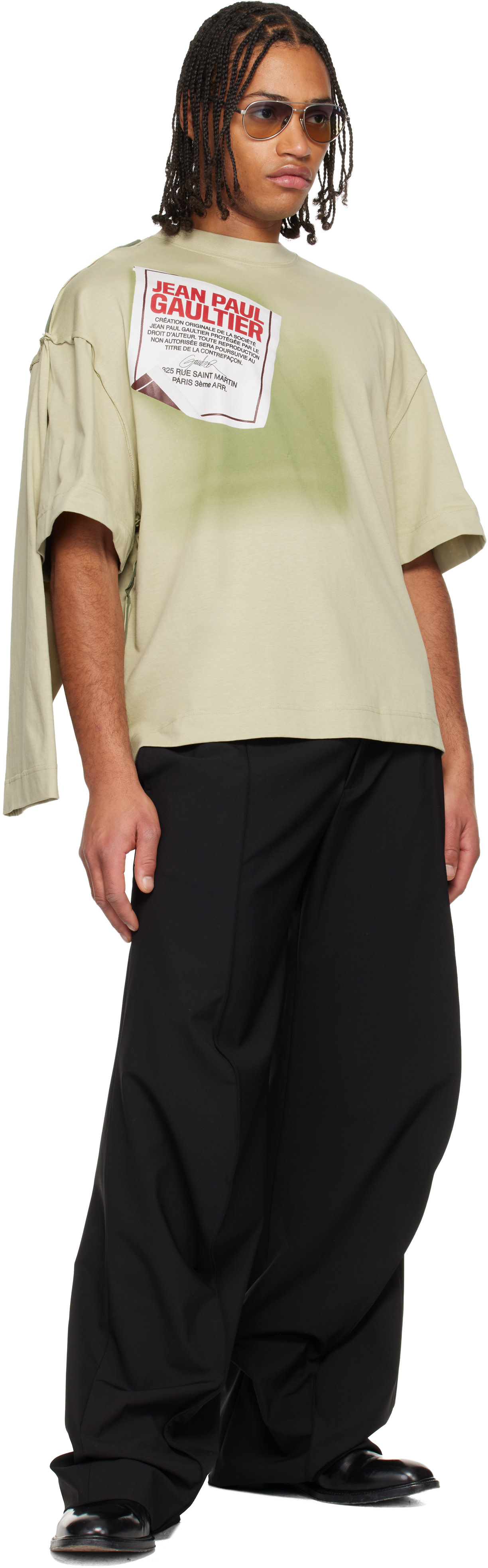 Jean Paul Gaultier: Green 'The Gaultier Label' Double T-shirt | SSENSE