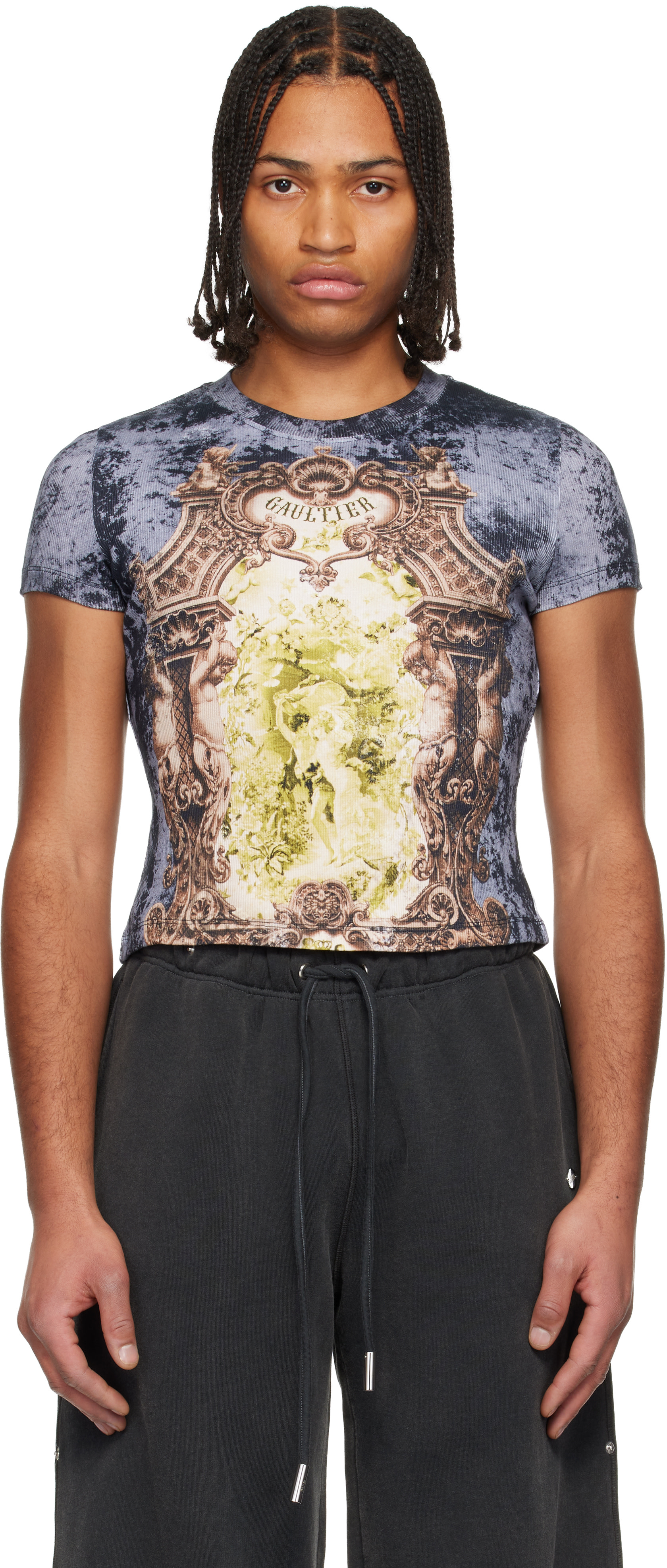 Jean Paul Gaultier: Blue & Beige 'The Blue Médaillon' T-Shirt | SSENSE
