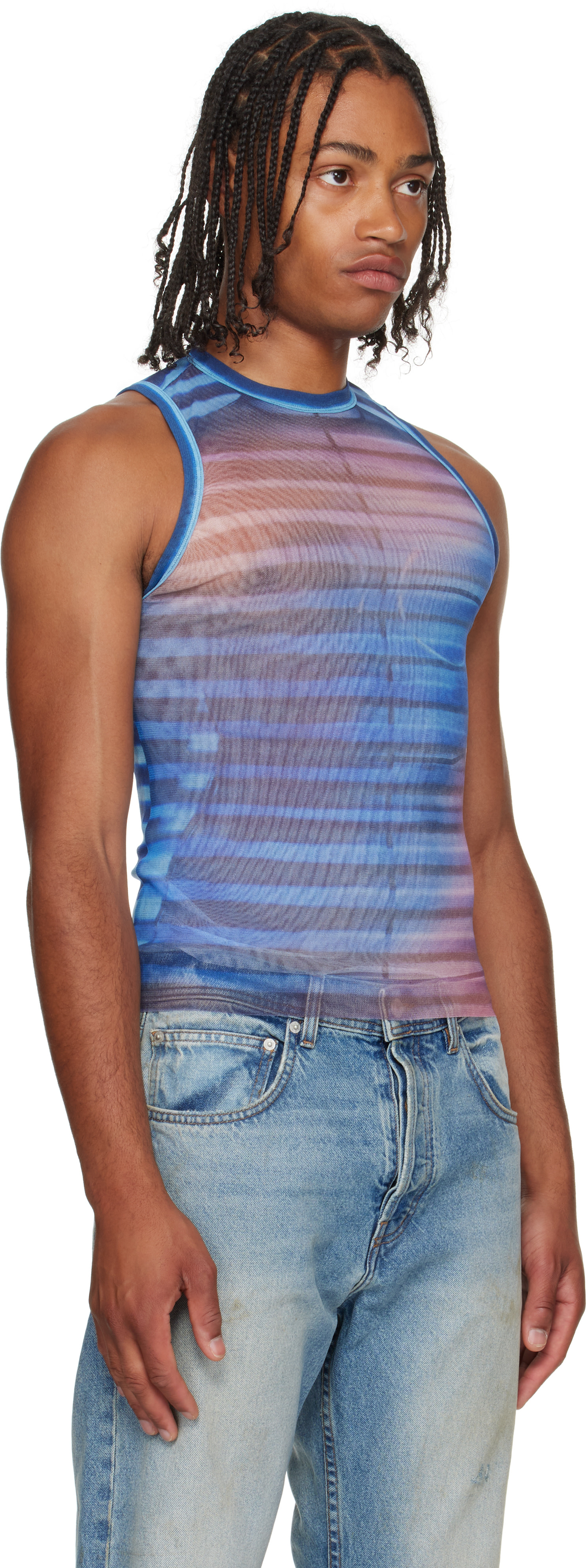 Jean Paul Gaultier タンクトップ Jean Paul Gaultier: Blue 'The Air' Tank Top | SSENSE