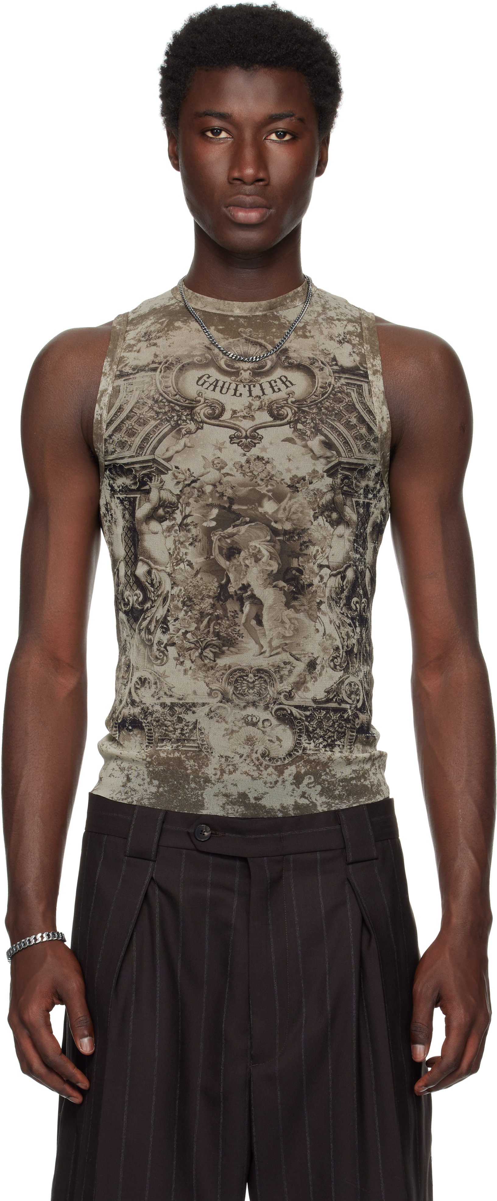 希少Jean Paul GAULTIER JPG 00s tanktop Y2K Jean Paul Gaultier: Beige 'The Oversized Médallion' Tank Top