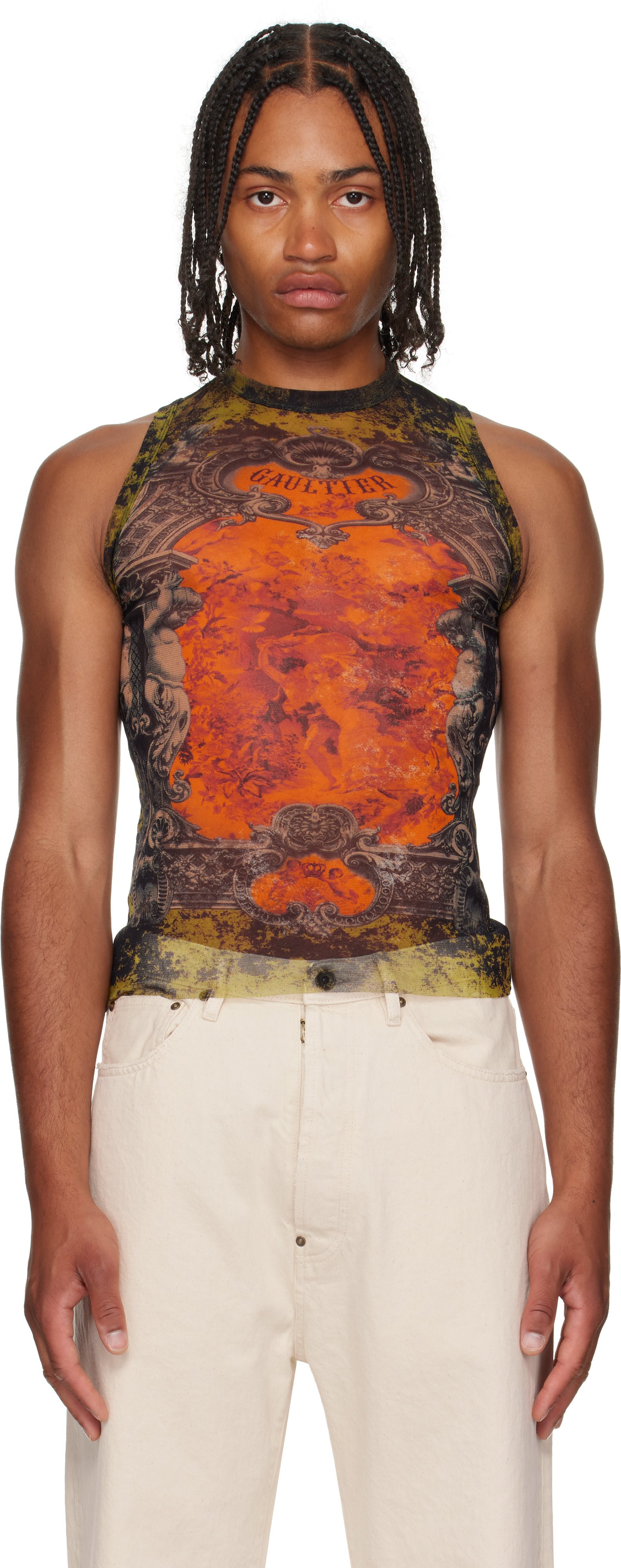 Jean Paul Gaultier: Khaki & Orange 'The Médaillon' Tank Top
