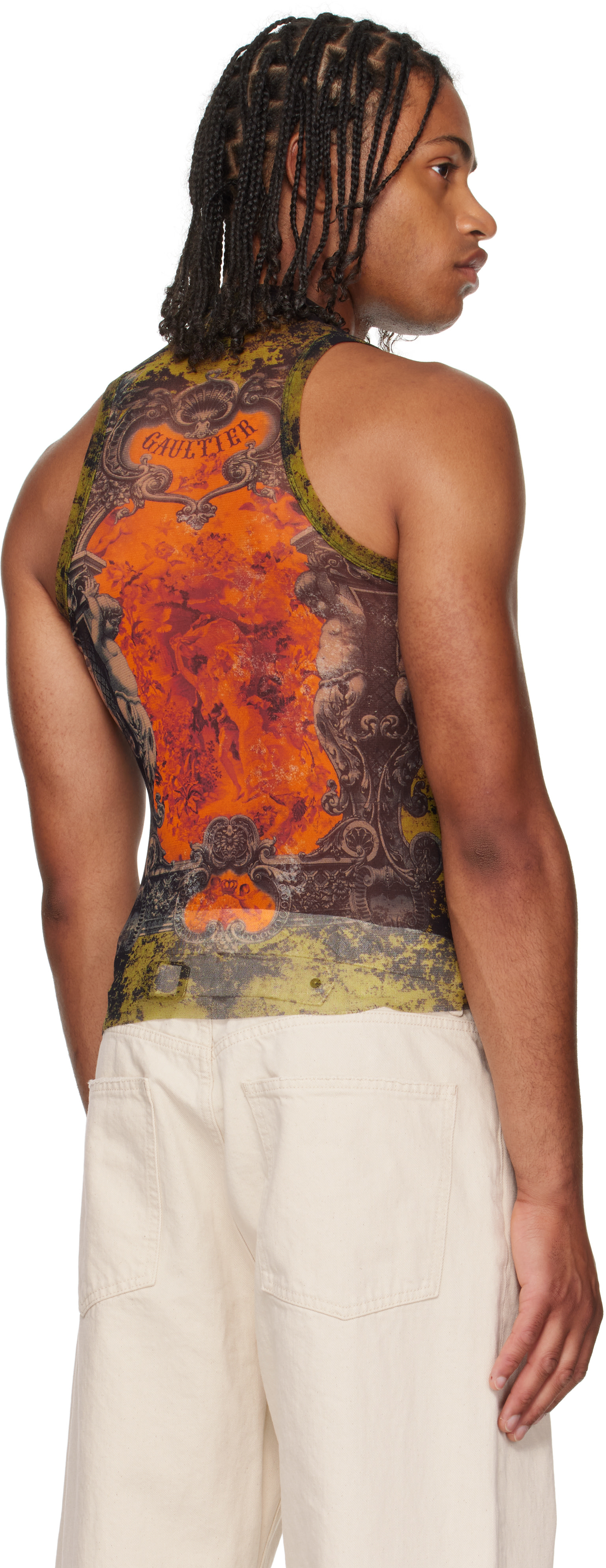 Jean Paul Gaultier: Khaki & Orange 'The Médaillon' Tank Top | SSENSE