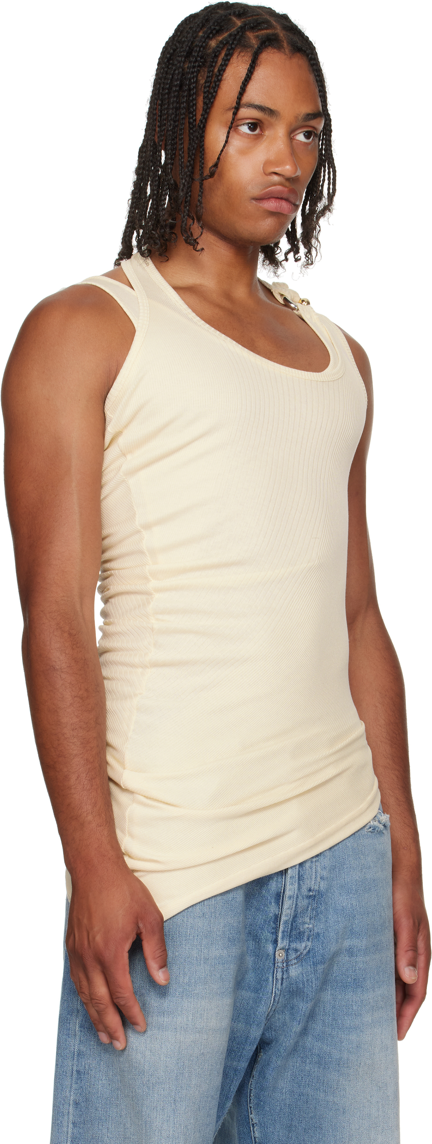 JEAN PAUL GAULTIERJEANS リブ編みタンクトップ ホワイト Ribbed-knit cotton jersey tank top in white - Jean Paul Gaultier