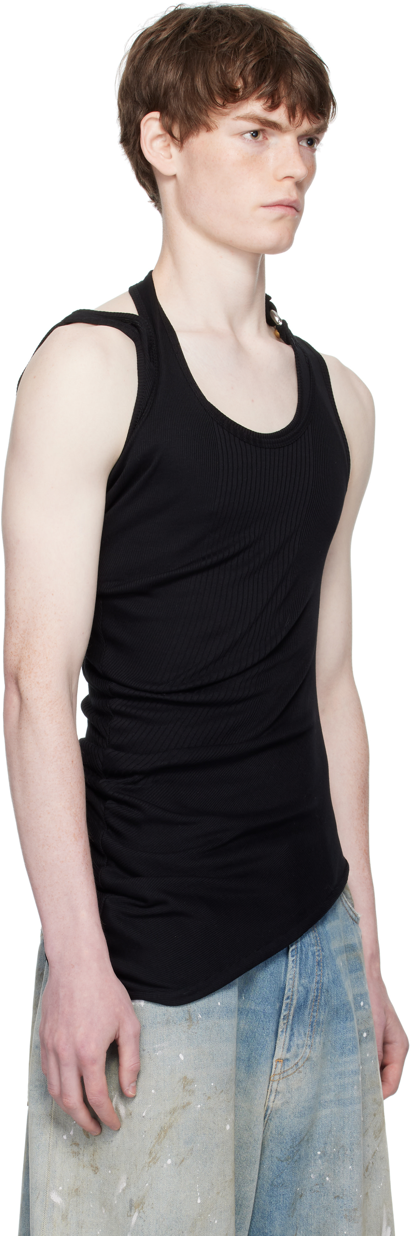 Jean Paul Gaultier: Black Twisted Double Layered Tank Top | SSENSE