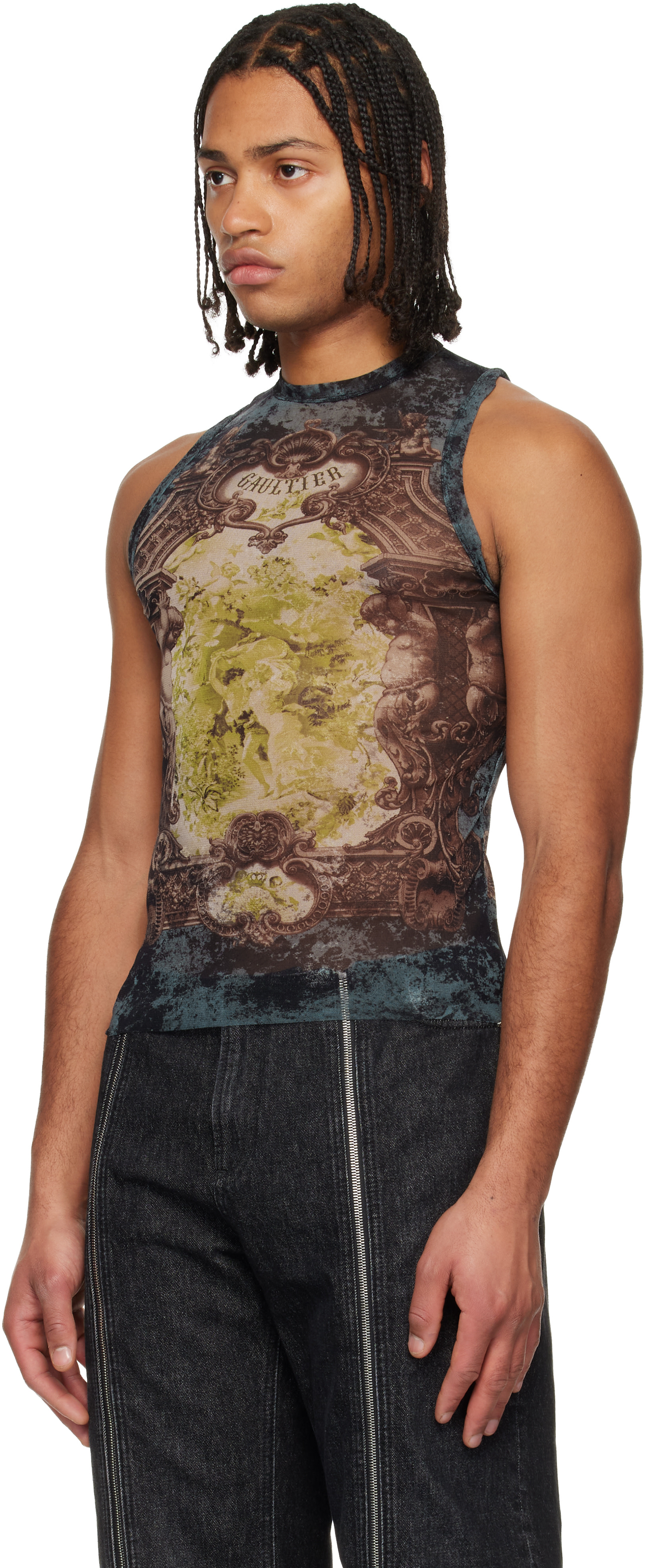 Jean Paul Gaultier: Navy & Beige 'The Médallion' Tank Top | SSENSE