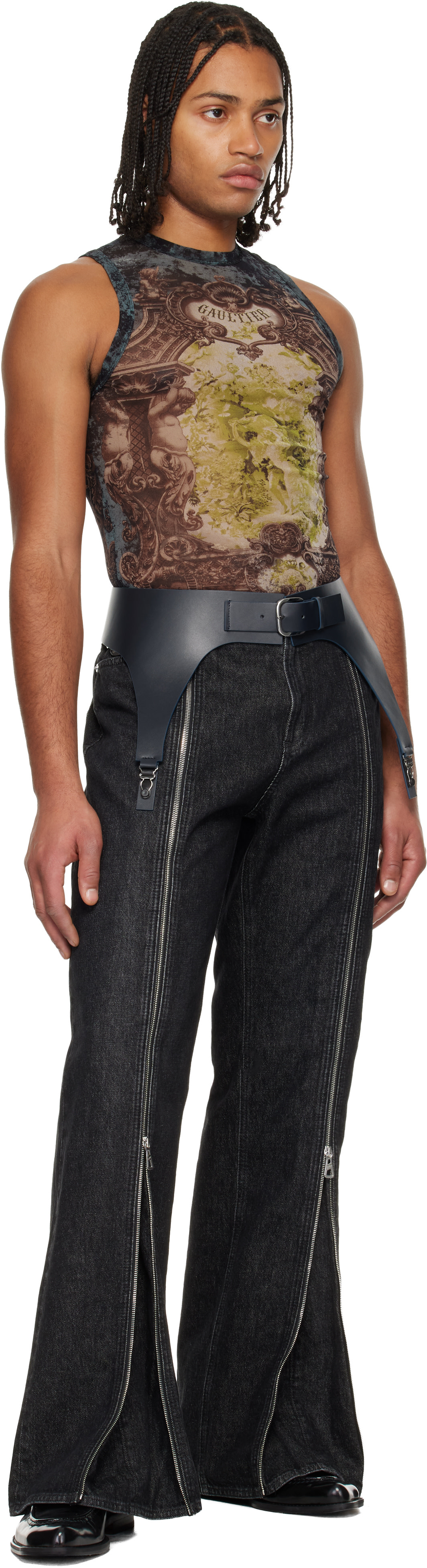 Jean Paul Gaultier: Navy & Beige 'The Médallion' Tank Top | SSENSE