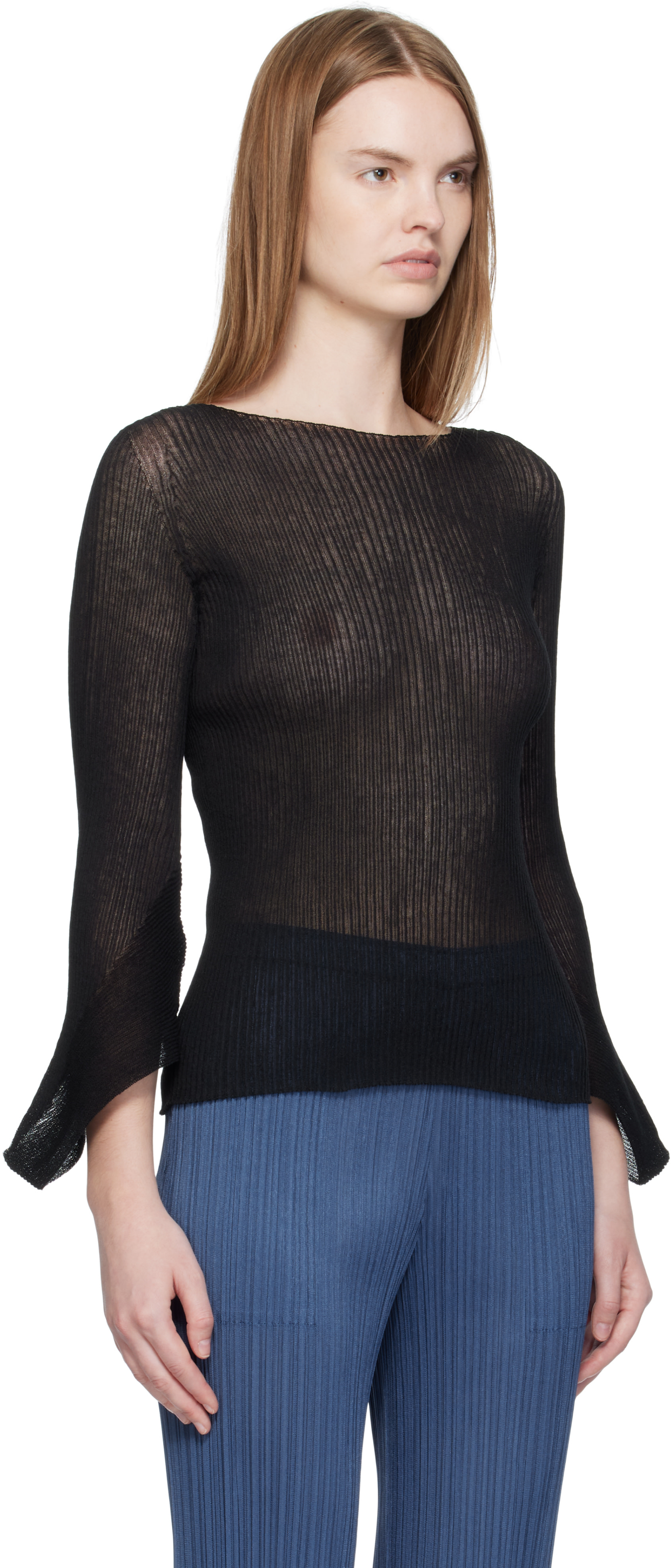 issey miyake アーカイブ　ポロニット　希少 ISSEY MIYAKE: Black Spikelet Knit Sweater | SSENSE