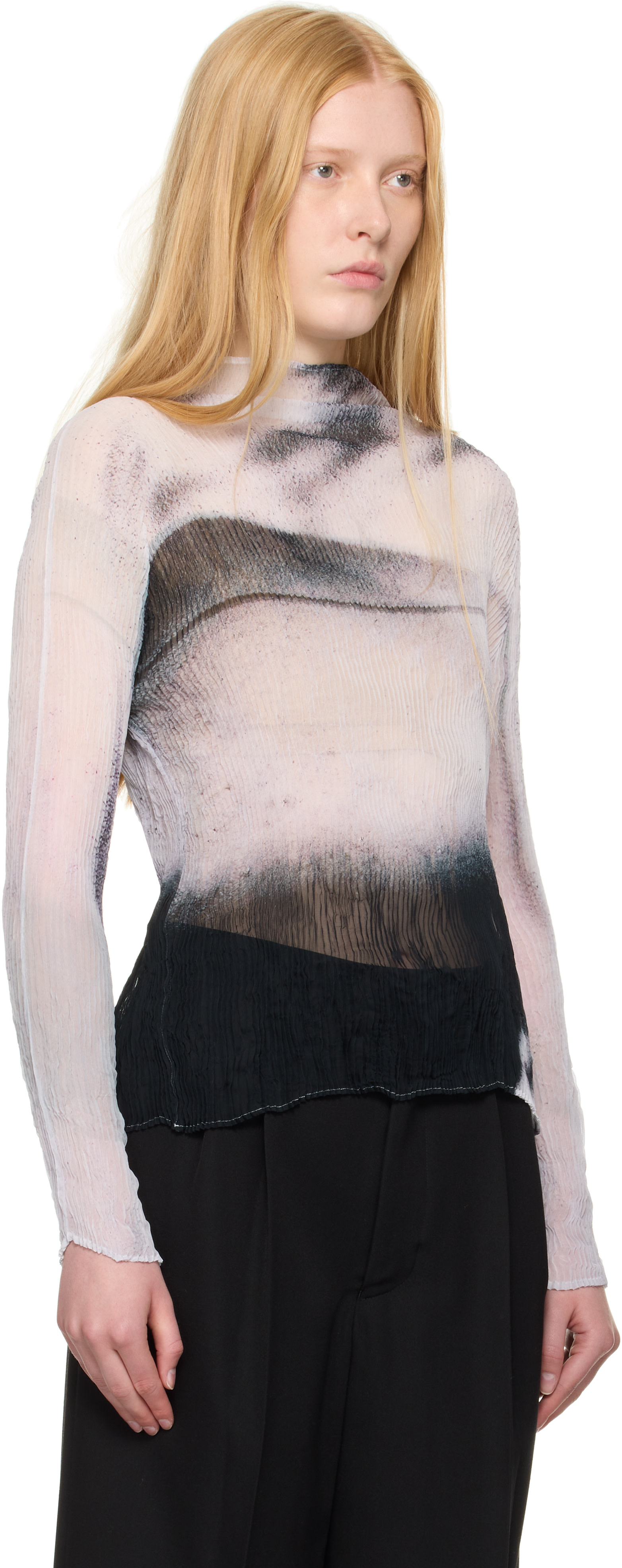 ISSEY MIYAKE: White & Black Shadow Study Pleats Chiffon Twist
