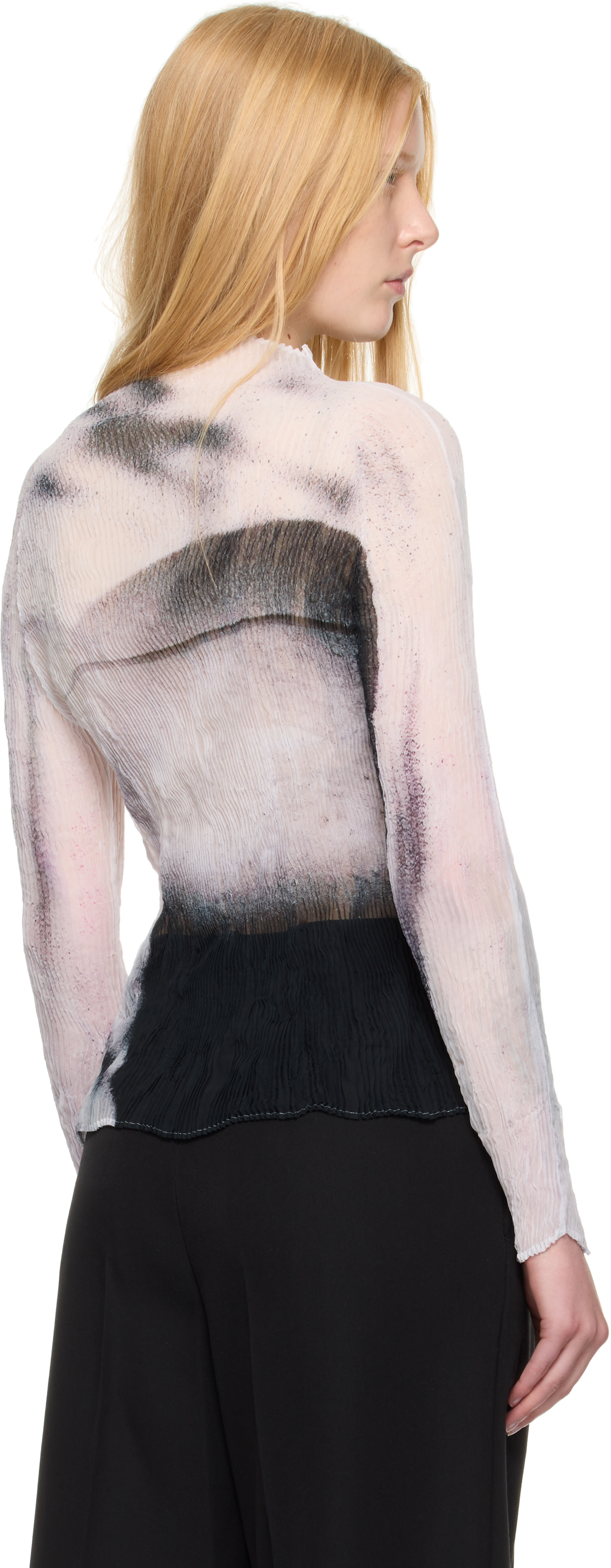 ISSEY MIYAKE: White & Black Shadow Study Pleats Chiffon Twist