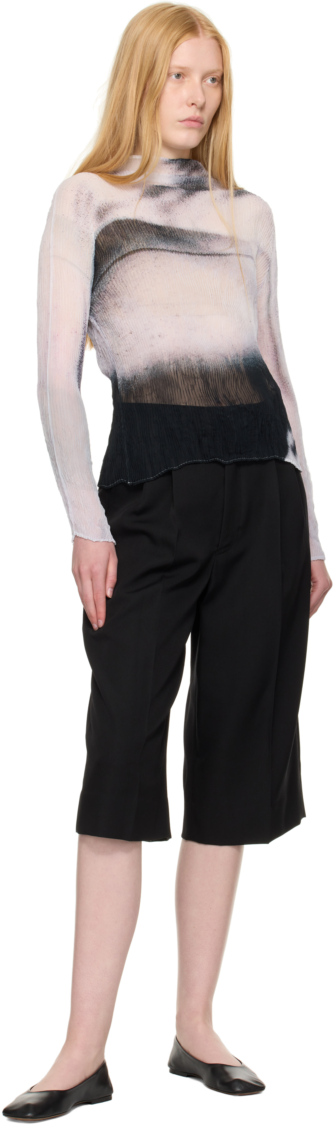 スカート 2025SS ISSEY MIYAKE SHADOW STUDY PLEATS ISSEY MIYAKE: White & Black Shadow Study Pleats Chiffon Twist