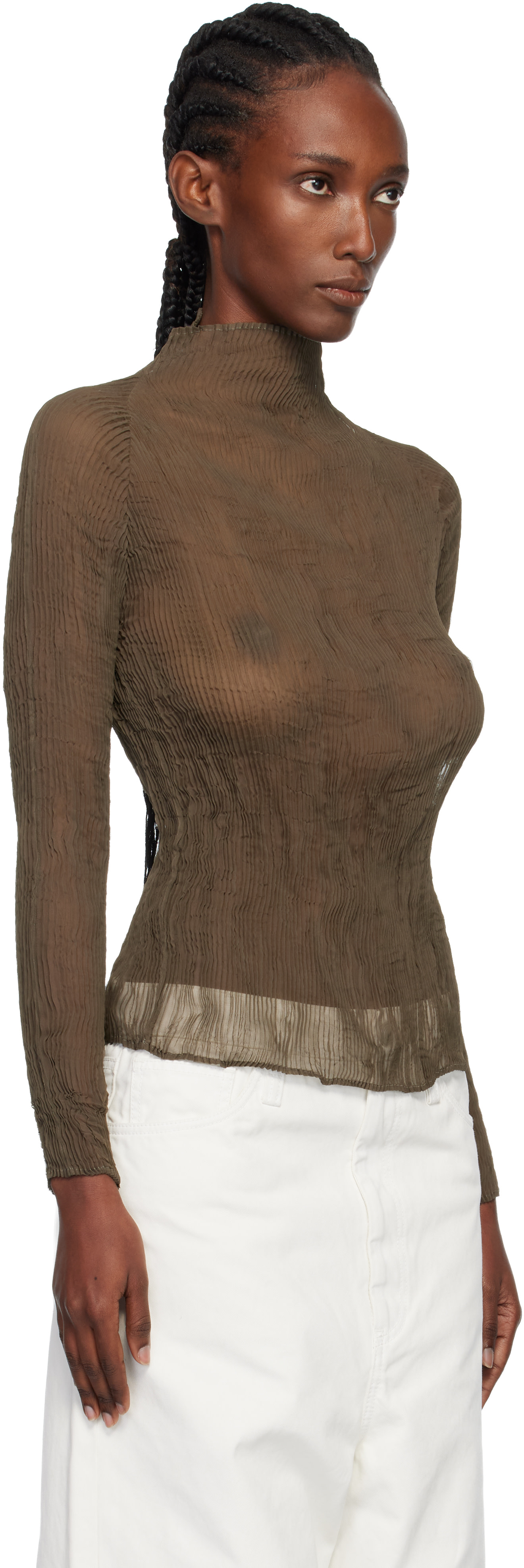 ISSEY MIYAKE: Khaki Chiffon Twist Top | SSENSE ISSEY MIYAKE: Khaki Chiffon Twist Top | SSENSE