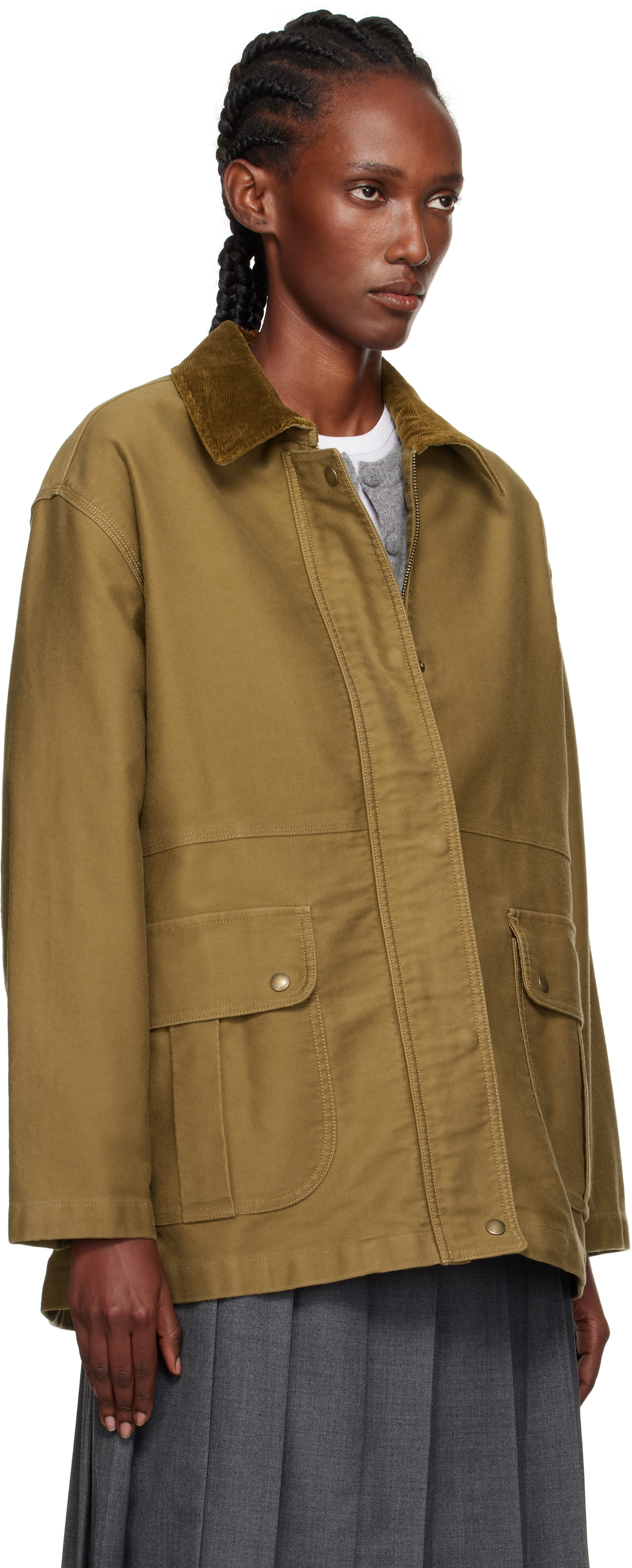 Nothing Written: Khaki Mole Skin Hunting Cotton Jacket | SSENSE