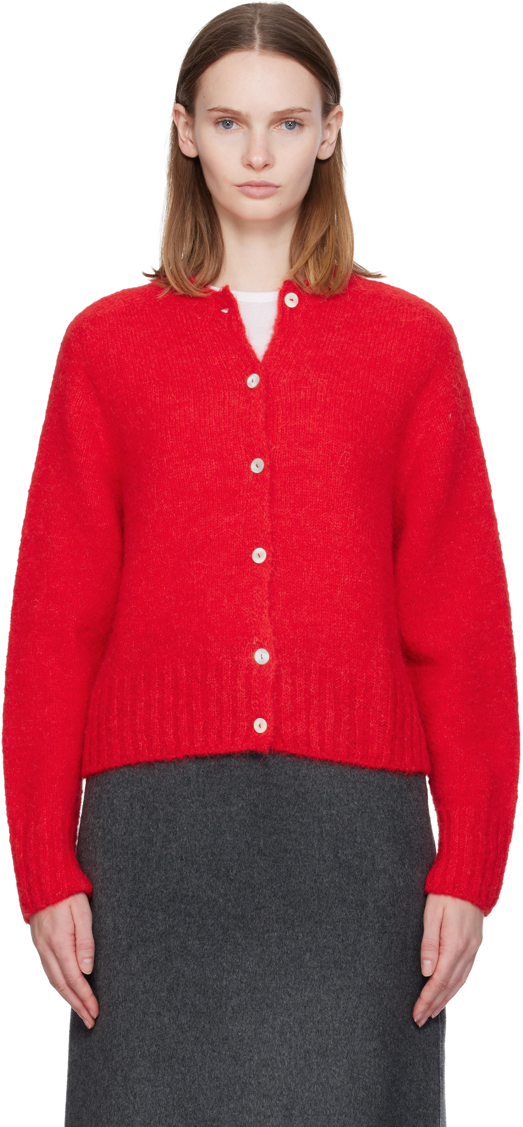 トップス Wool Nylon Crew Neck Knit Cardigan Nothing Written: Red Alpaca Knit Cardigan | SSENSE