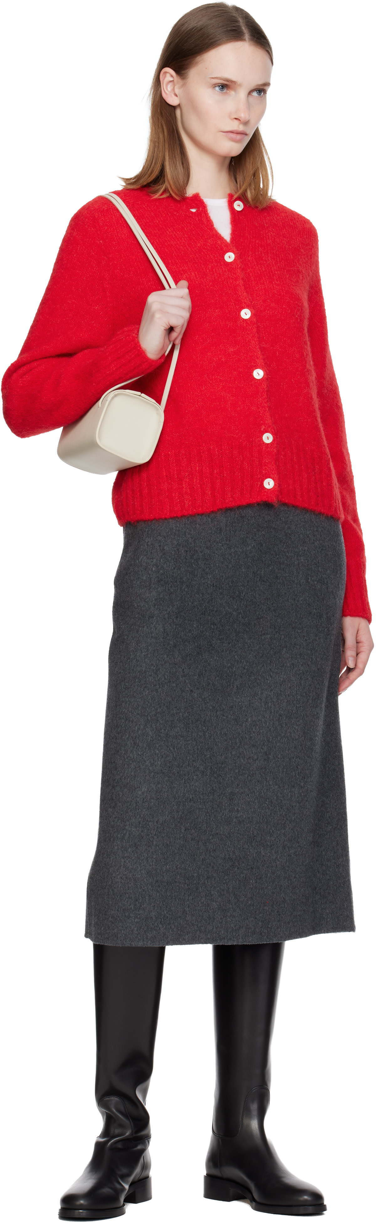 NOTHING WRITTEN アルパカ ニットカーディガン Nothing Written: Red Alpaca Knit Cardigan | SSENSE