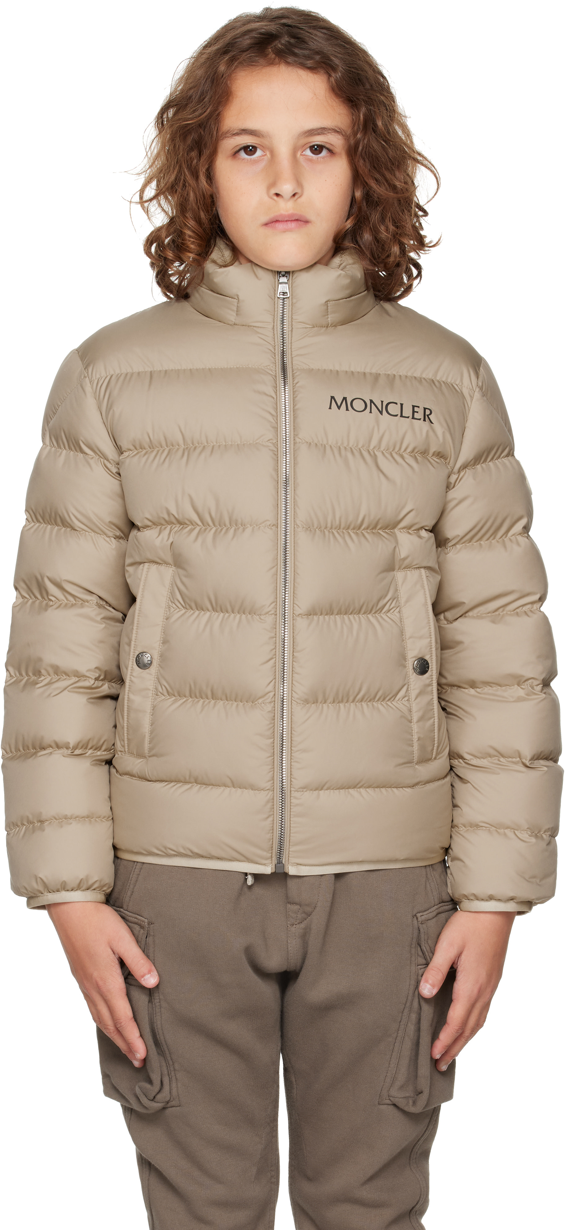 Moncler Enfant - 빅 키즈 베이지 바잔 다운 재킷