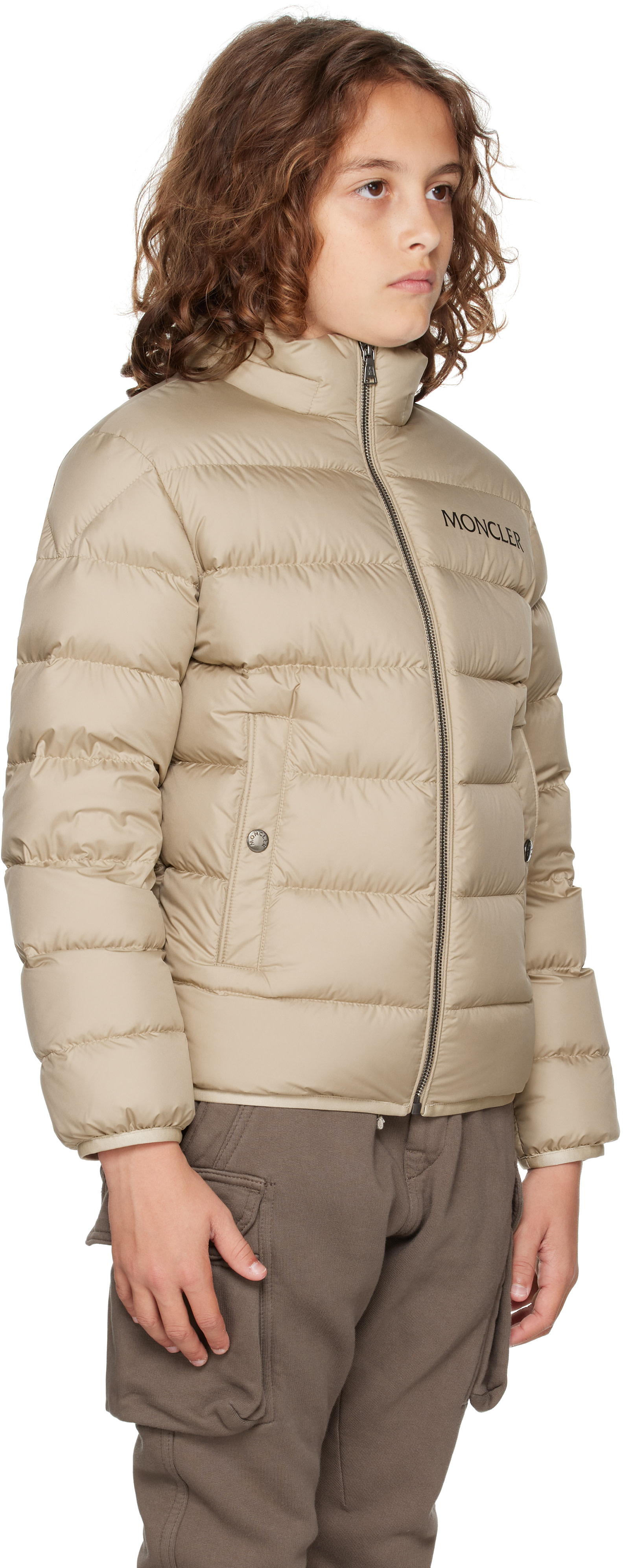 Moncler Enfant - 빅 키즈 베이지 바잔 다운 재킷