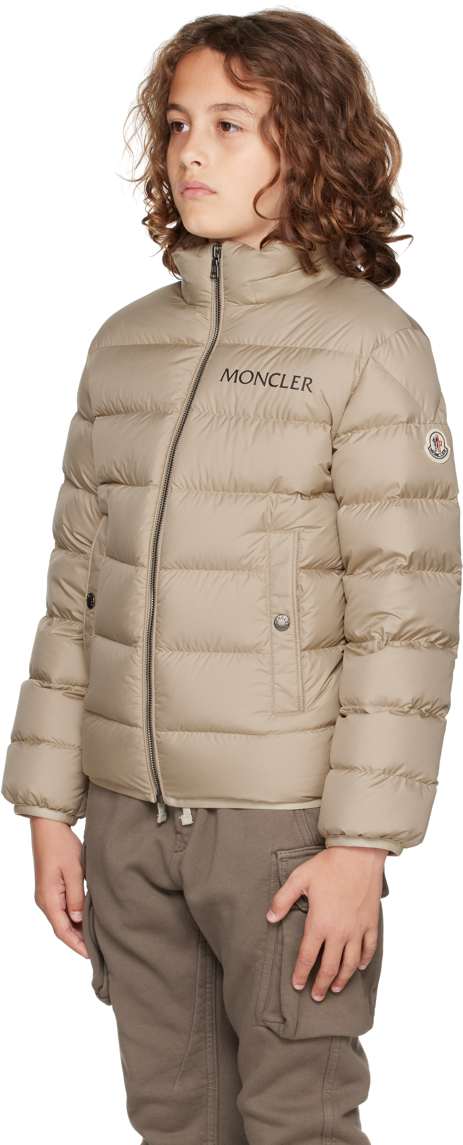 Moncler Enfant - 빅 키즈 베이지 바잔 다운 재킷