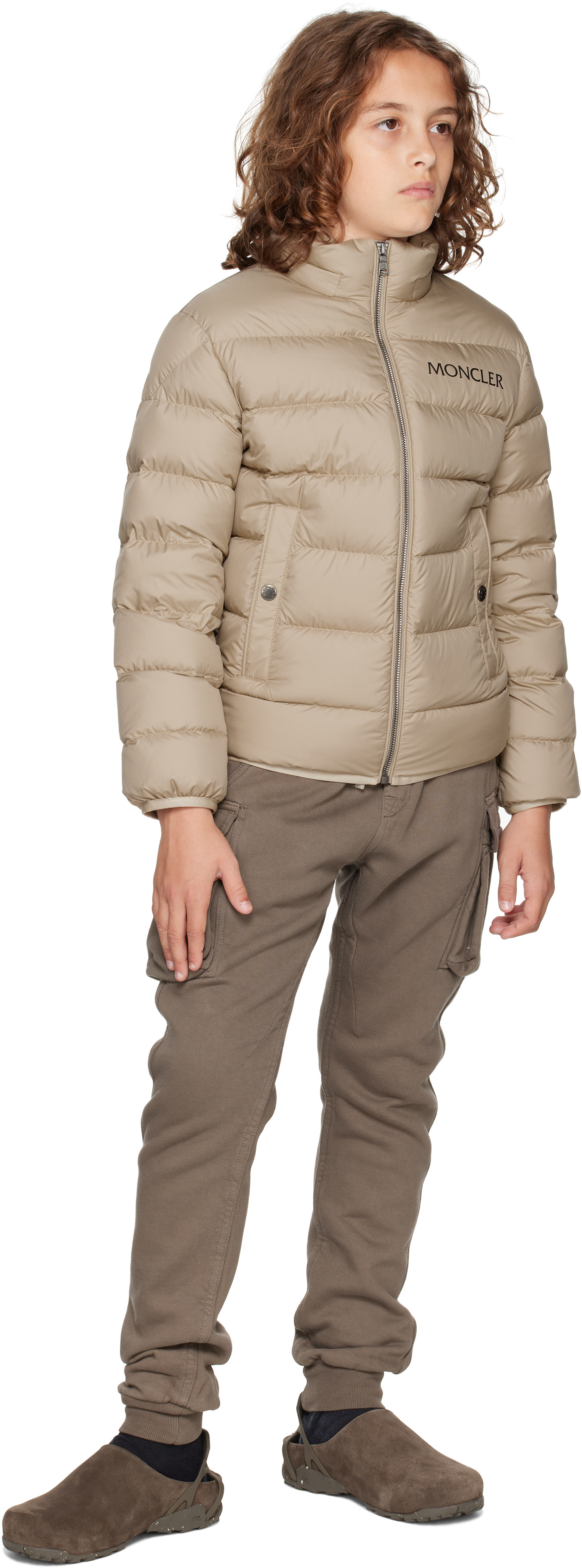 Moncler Enfant - 빅 키즈 베이지 바잔 다운 재킷