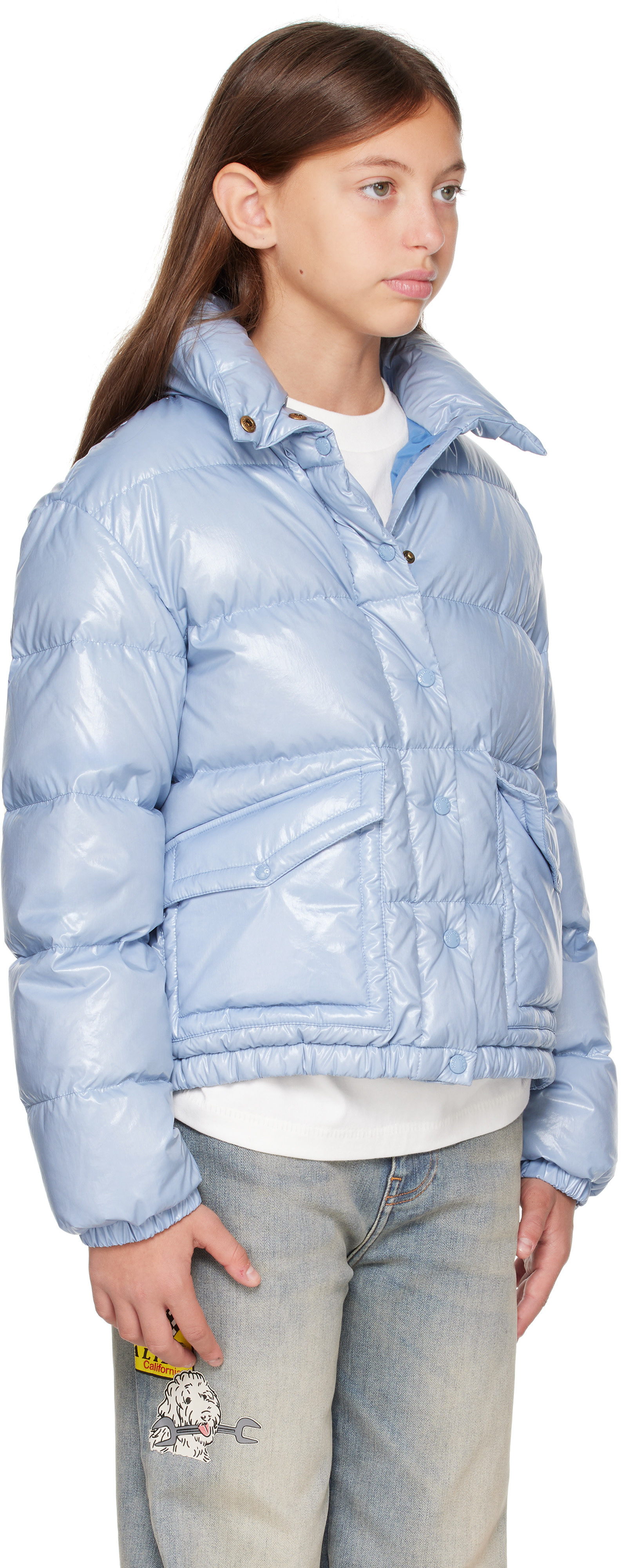 Moncler Enfant - 빅 키즈 블루 푸이베르 다운 재킷