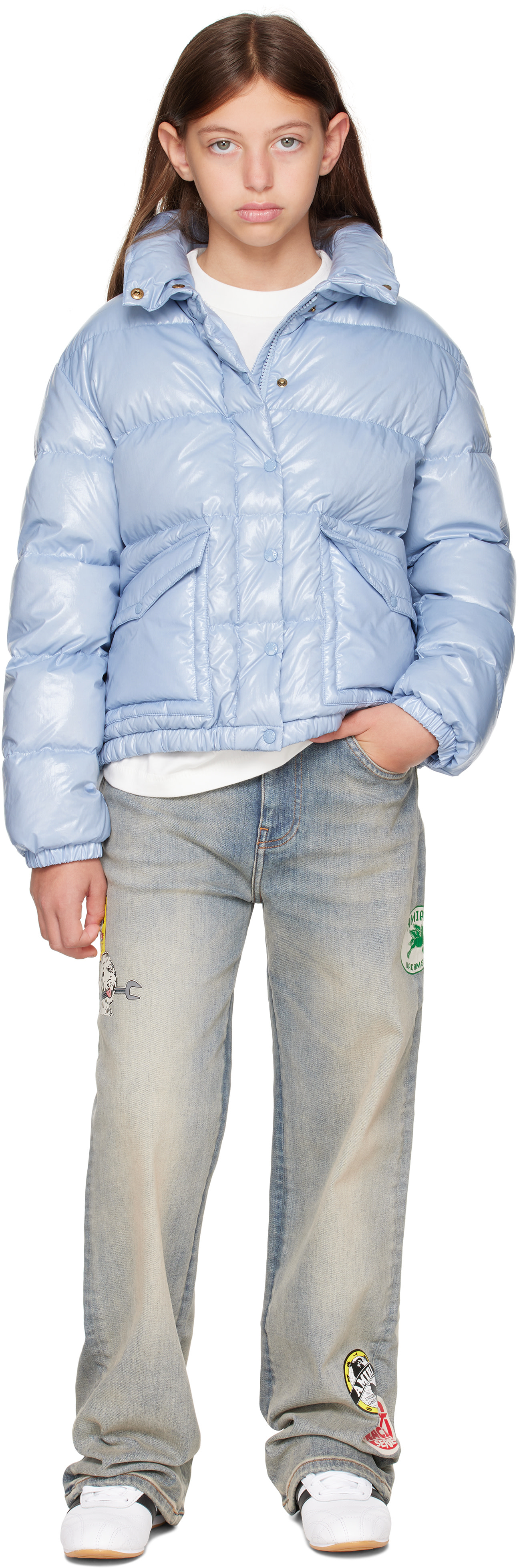 Moncler Enfant - 빅 키즈 블루 푸이베르 다운 재킷