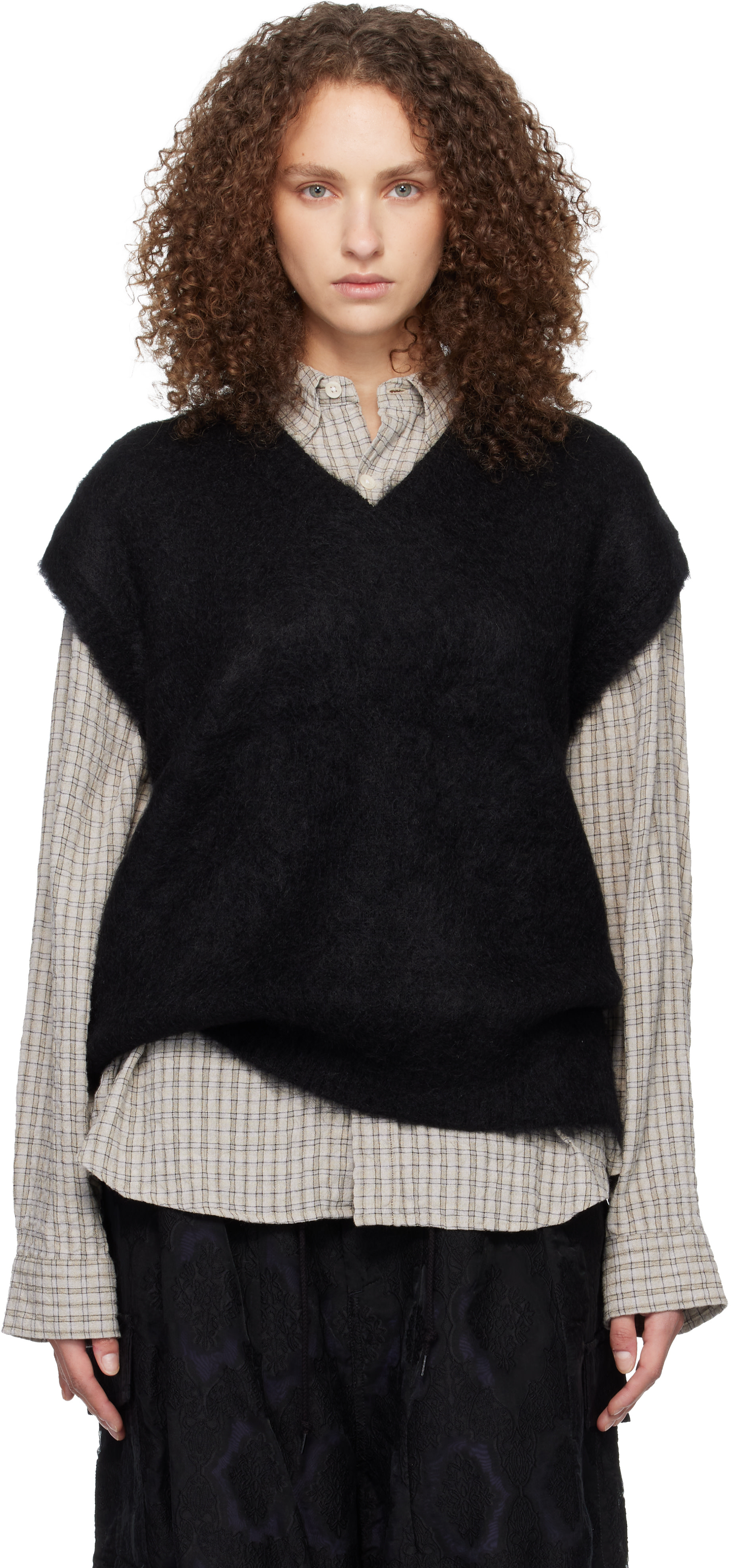 NEEDLES: Black Mohair Knit Vest | SSENSE