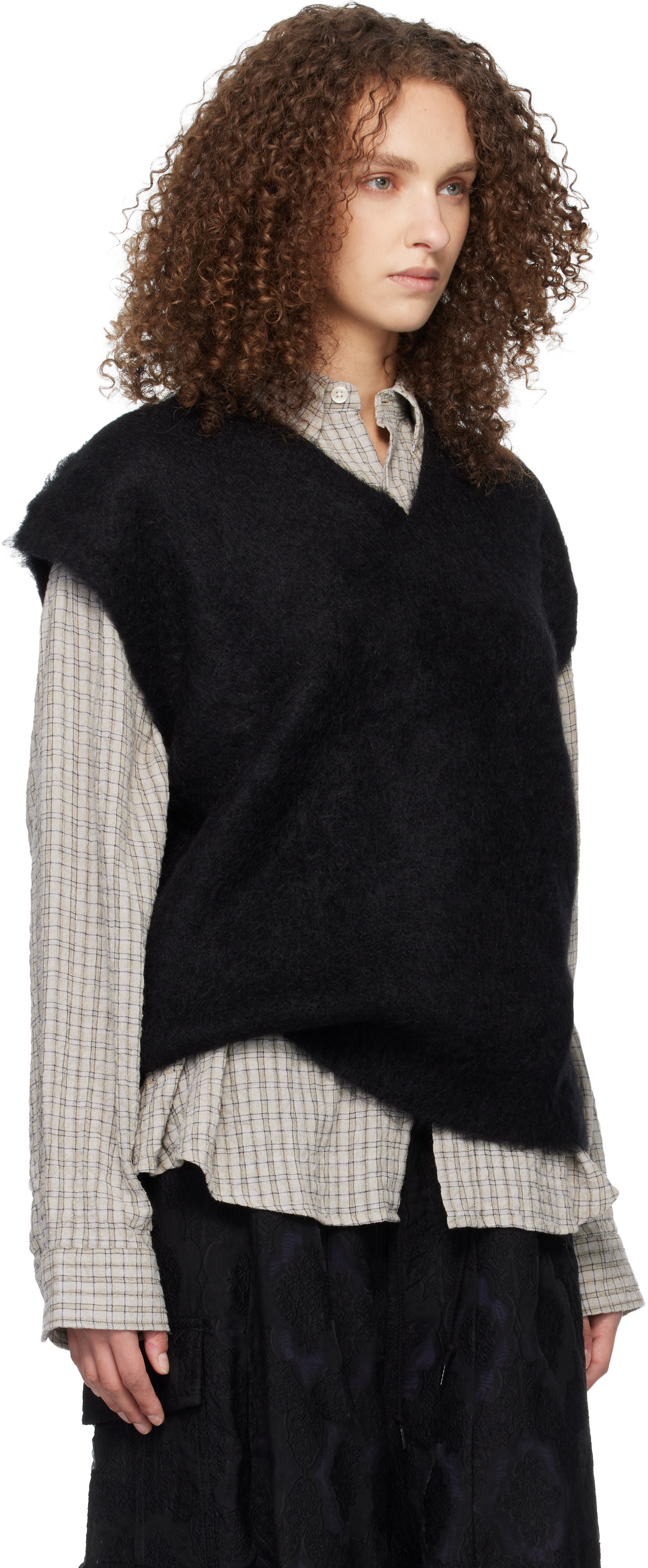 NEEDLES: Black Mohair Knit Vest | SSENSE