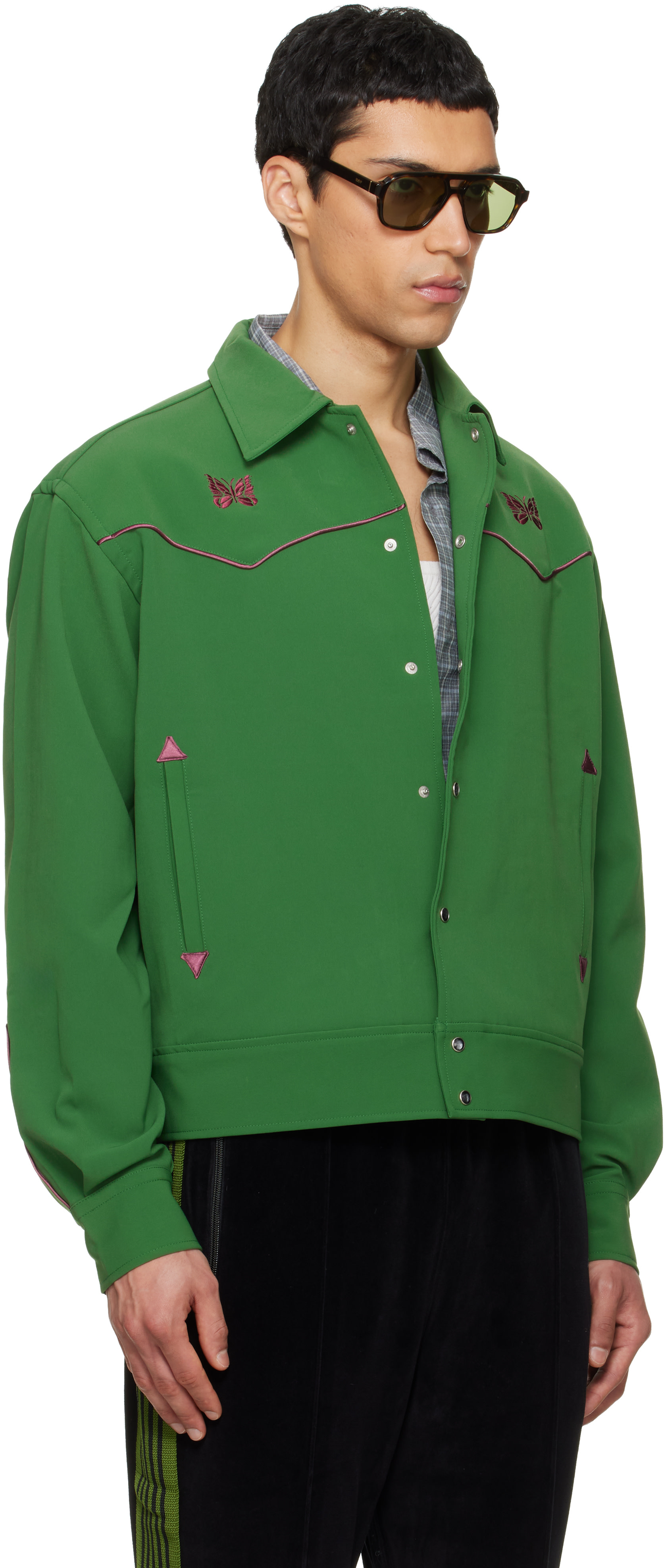 NEEDLES: Green Piping Cowboy Jacket | SSENSE