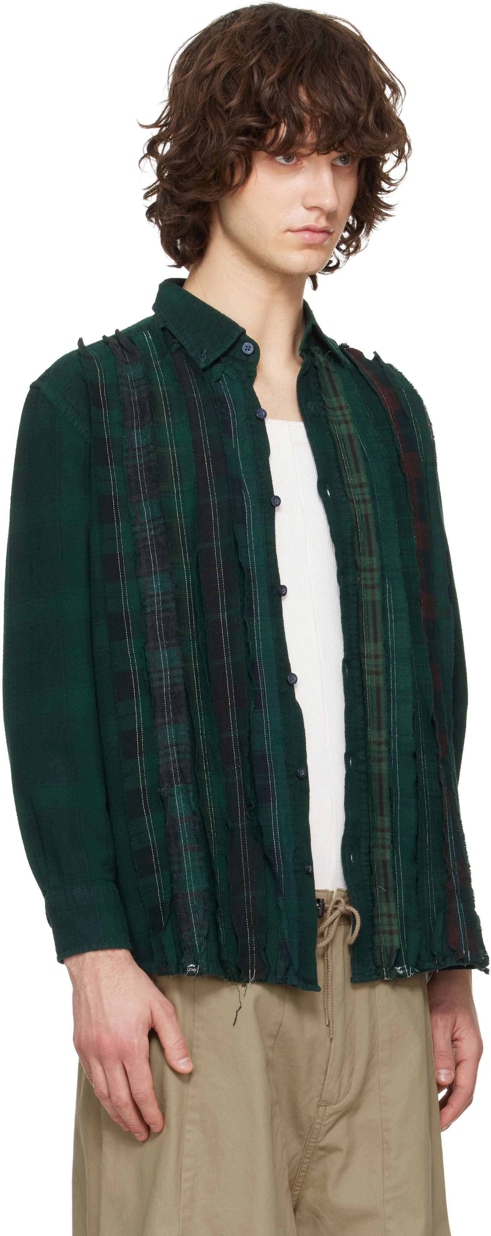 Needles シャツ Sサイズ　グリーン NEEDLES: Green Flannel Ribbon Shirt | SSENSE
