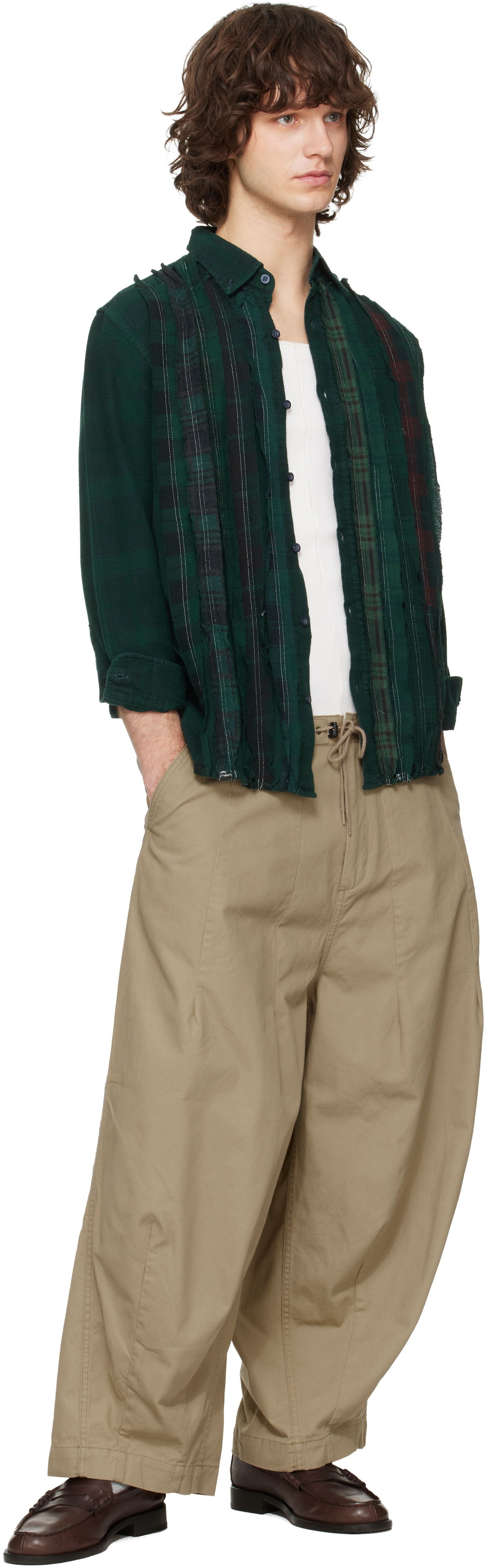 NEEDLES: Green Flannel Ribbon Shirt | SSENSE