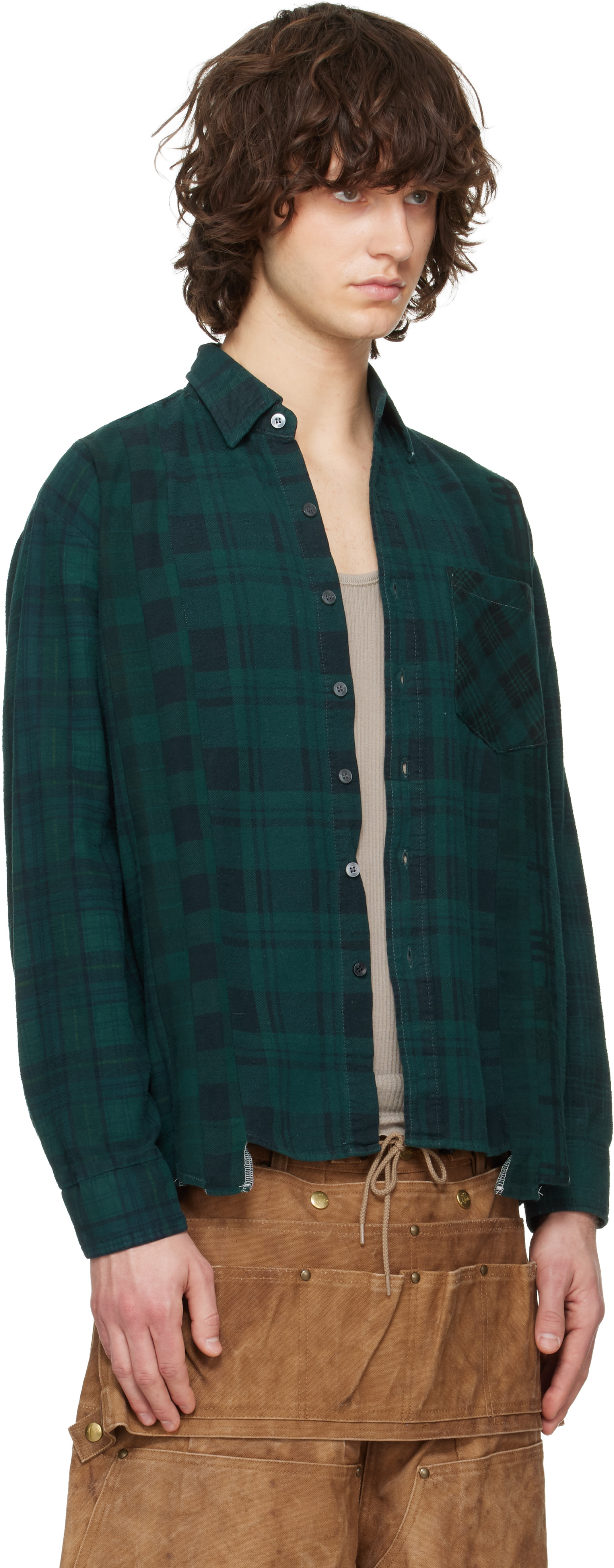 NEEDLES: Green Flannel 7 Cuts Shirt | SSENSE Canada