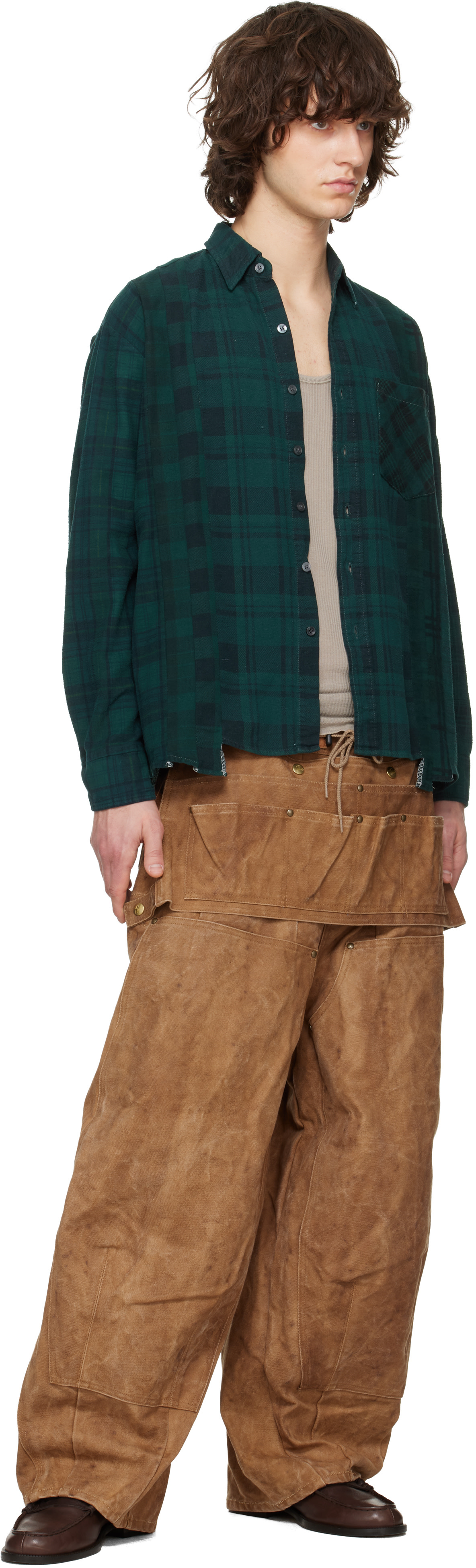 NEEDLES: Green Flannel 7 Cuts Shirt | SSENSE Canada