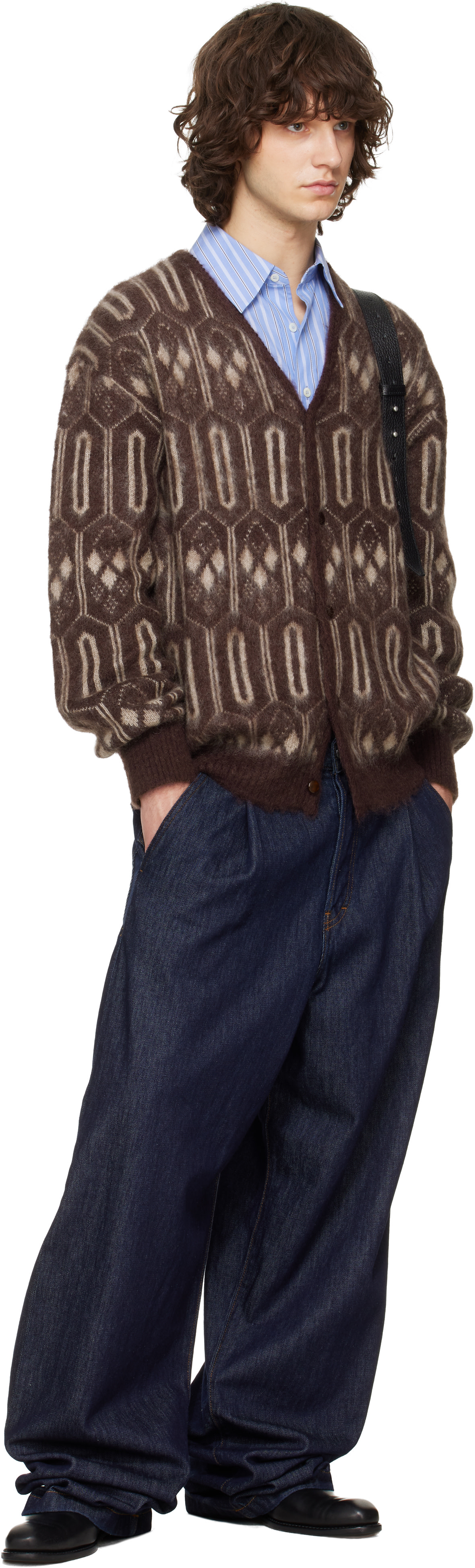 NEEDLES: Burgundy Mohair Geometric Cardigan | SSENSE