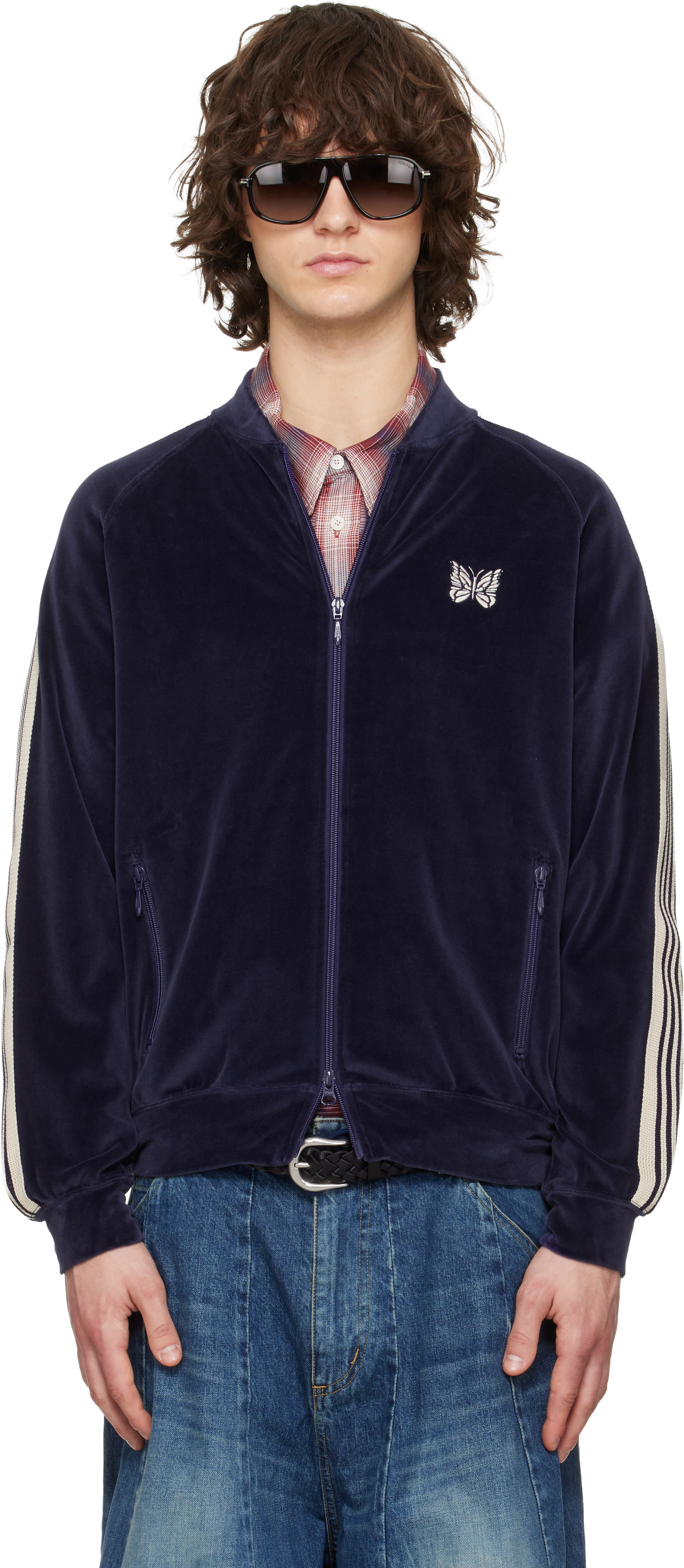 NEEDLES: Navy Rib Collar Track Jacket | SSENSE Canada