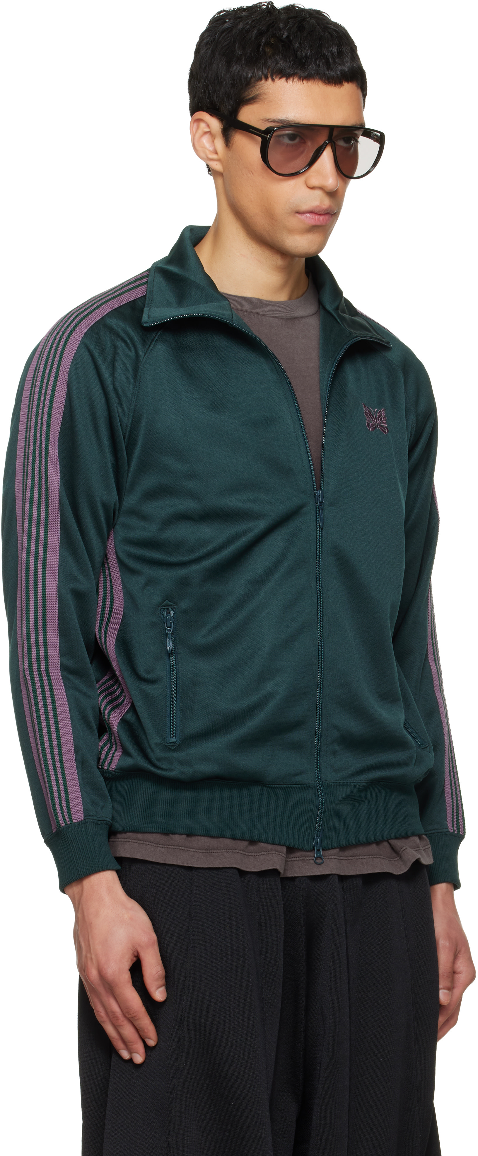 NEEDLES: Green Poly Smooth Track Jacket | SSENSE