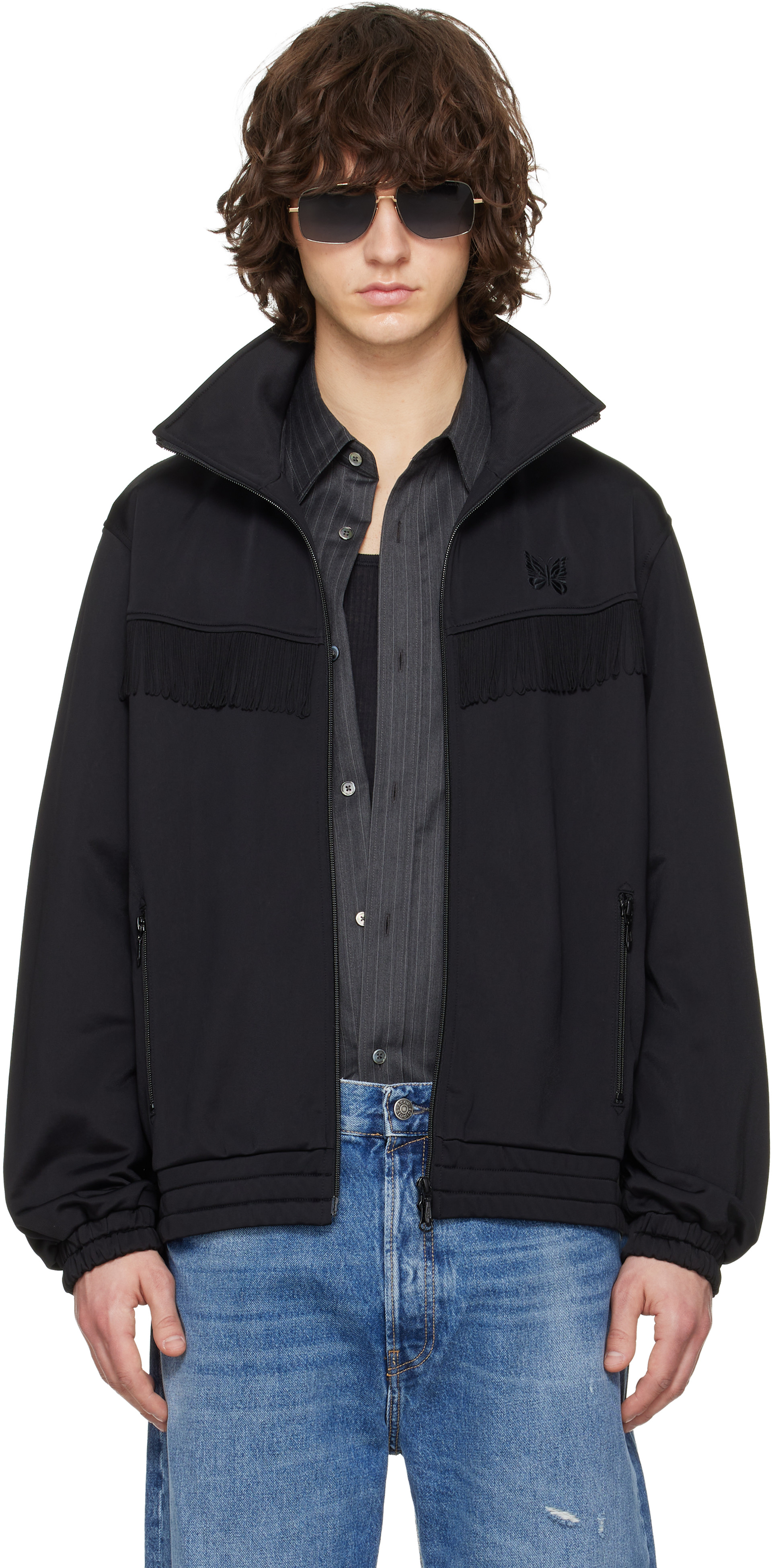 NEEDLES: Black Fringe Track Jacket | SSENSE