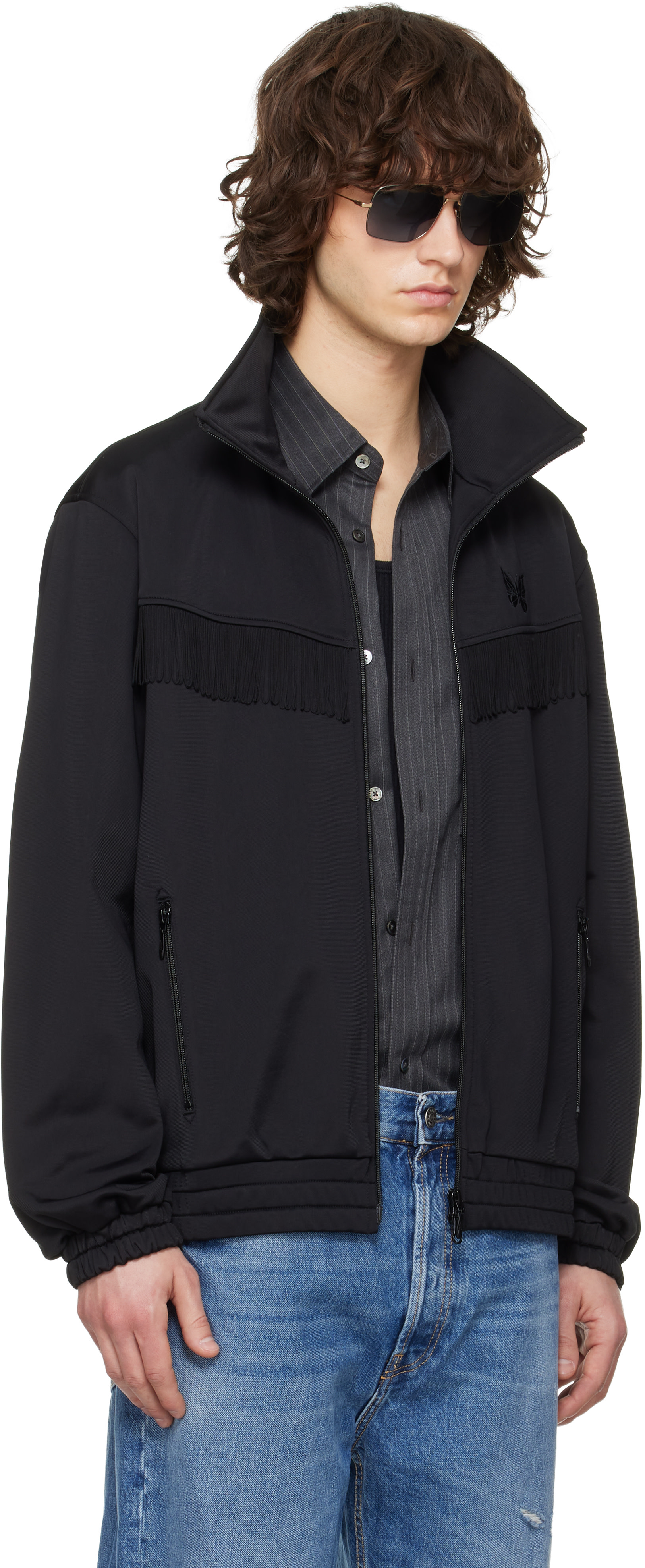 NEEDLES: Black Fringe Track Jacket | SSENSE