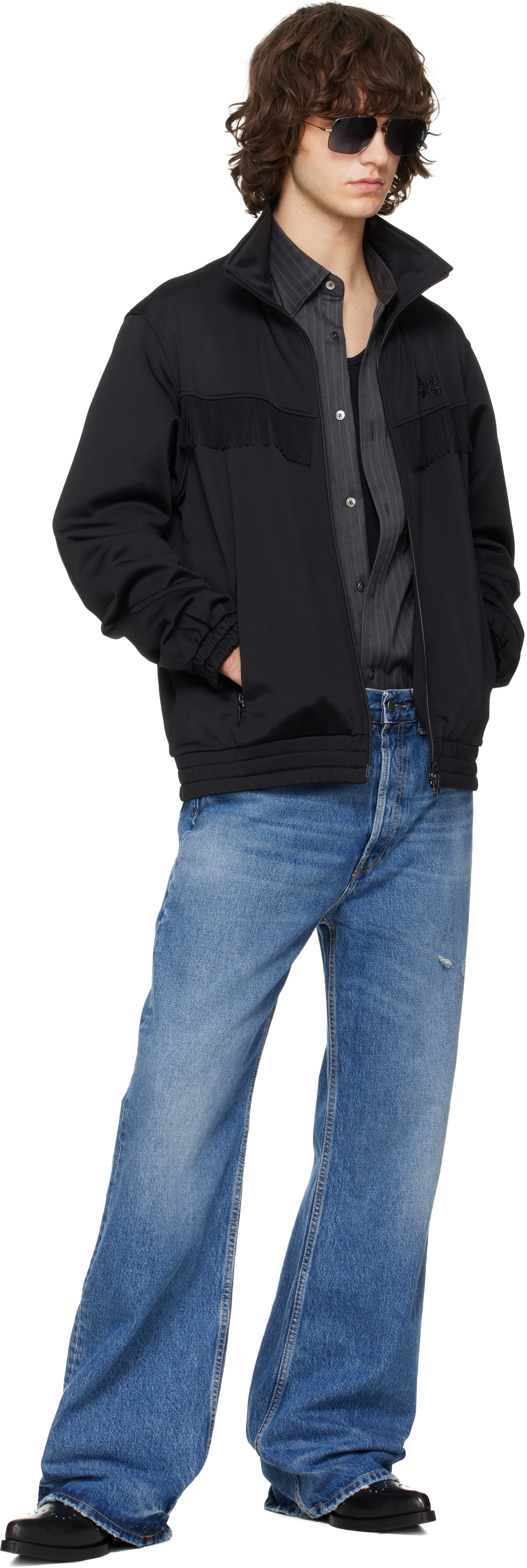 NEEDLES: Black Fringe Track Jacket | SSENSE