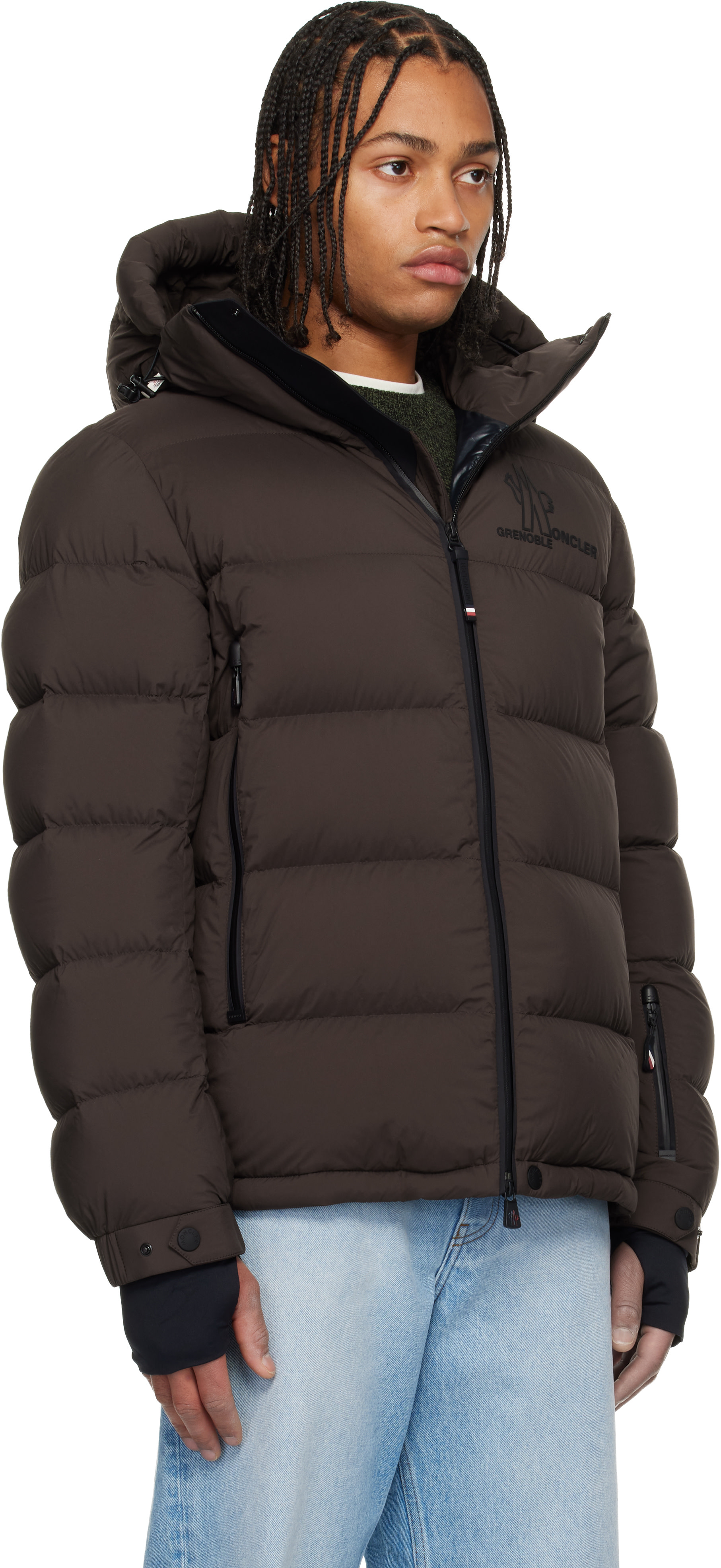Moncler Grenoble: Brown Isorno Hooded Down Ski Jacket | SSENSE