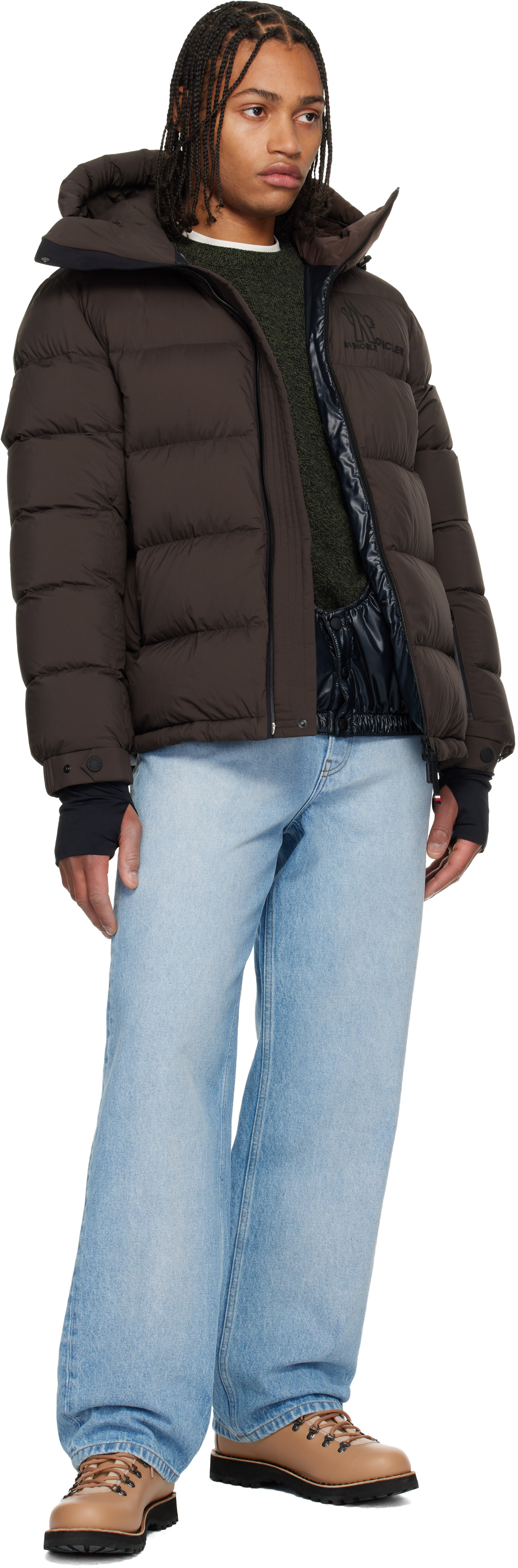 Moncler Grenoble: Brown Isorno Hooded Down Ski Jacket | SSENSE