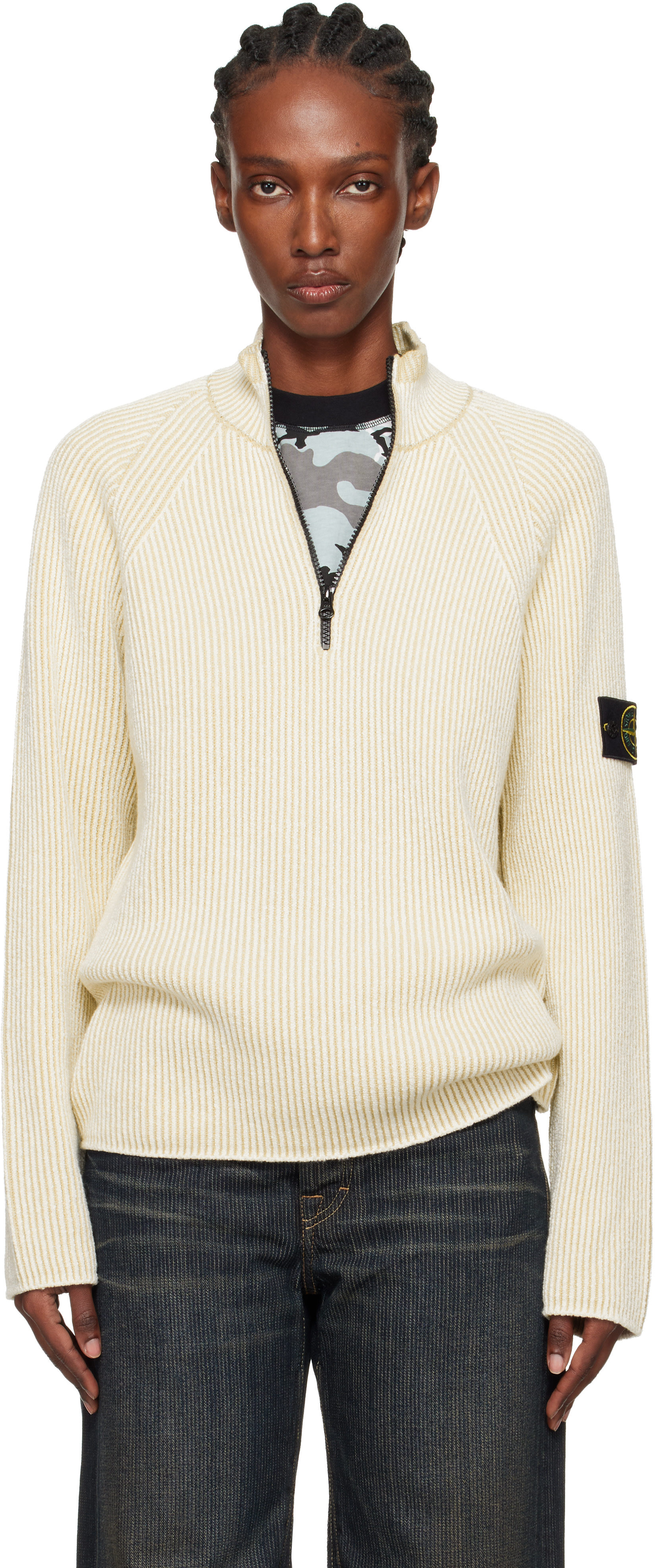 Stone Island: Beige 5100024 Vanisé Full Rib RWS Wool Sweater | SSENSE