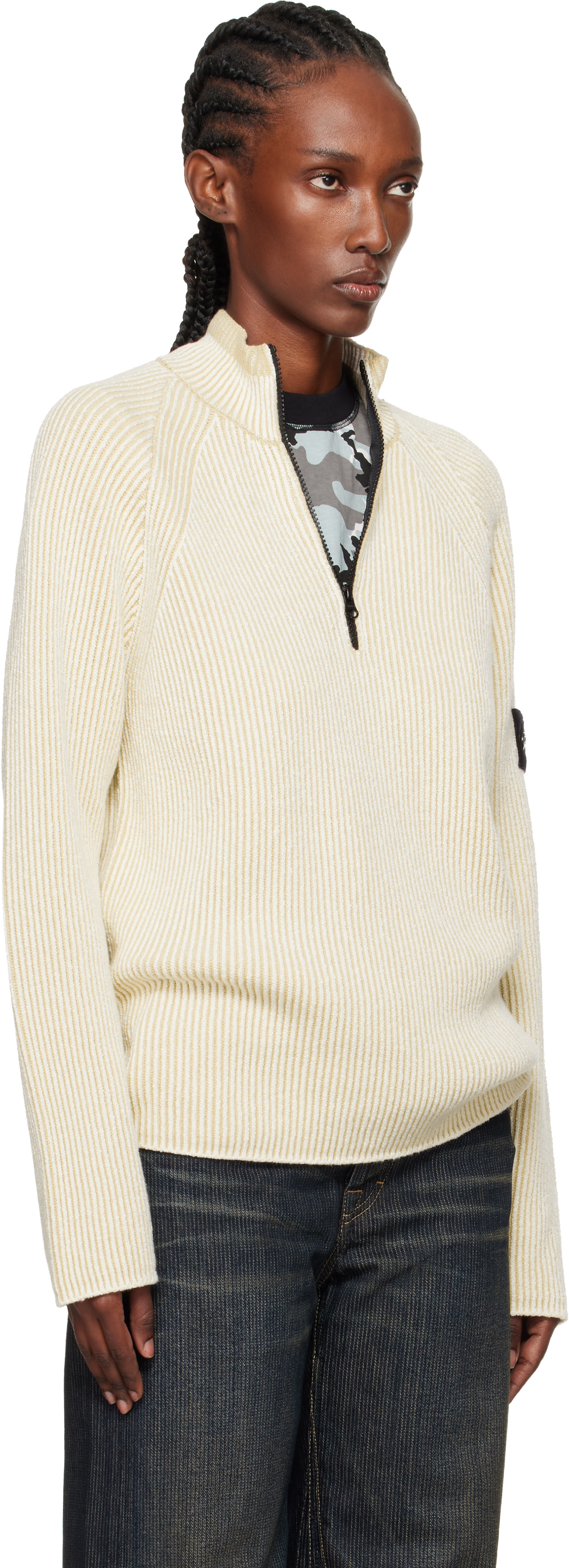 Stone Island: Beige 5100024 Vanisé Full Rib RWS Wool Sweater | SSENSE