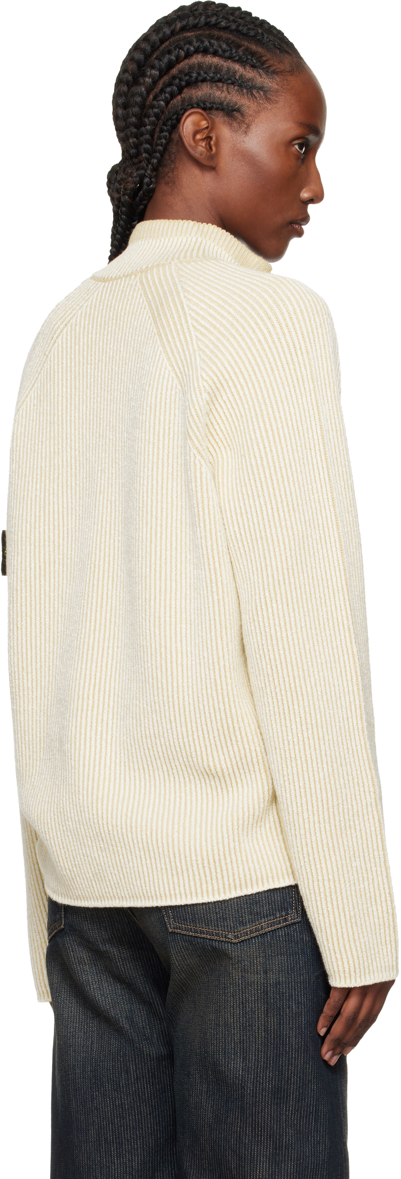 Stone Island: Beige 5100024 Vanisé Full Rib RWS Wool Sweater | SSENSE