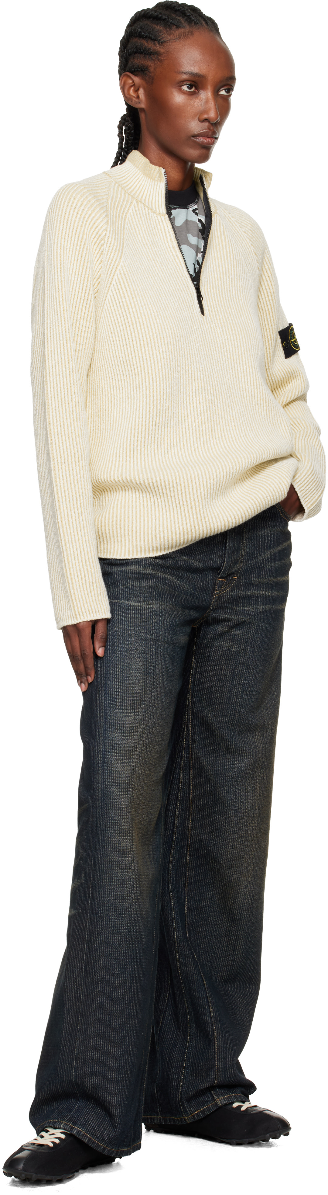 Stone Island: Beige 5100024 Vanisé Full Rib RWS Wool Sweater | SSENSE